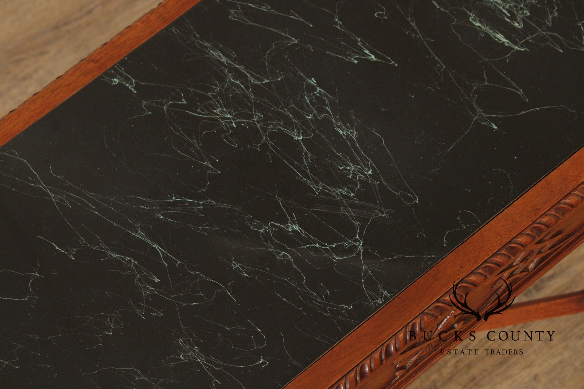 Chinese Chippendale Style Marble Top Mahogany Accent Table