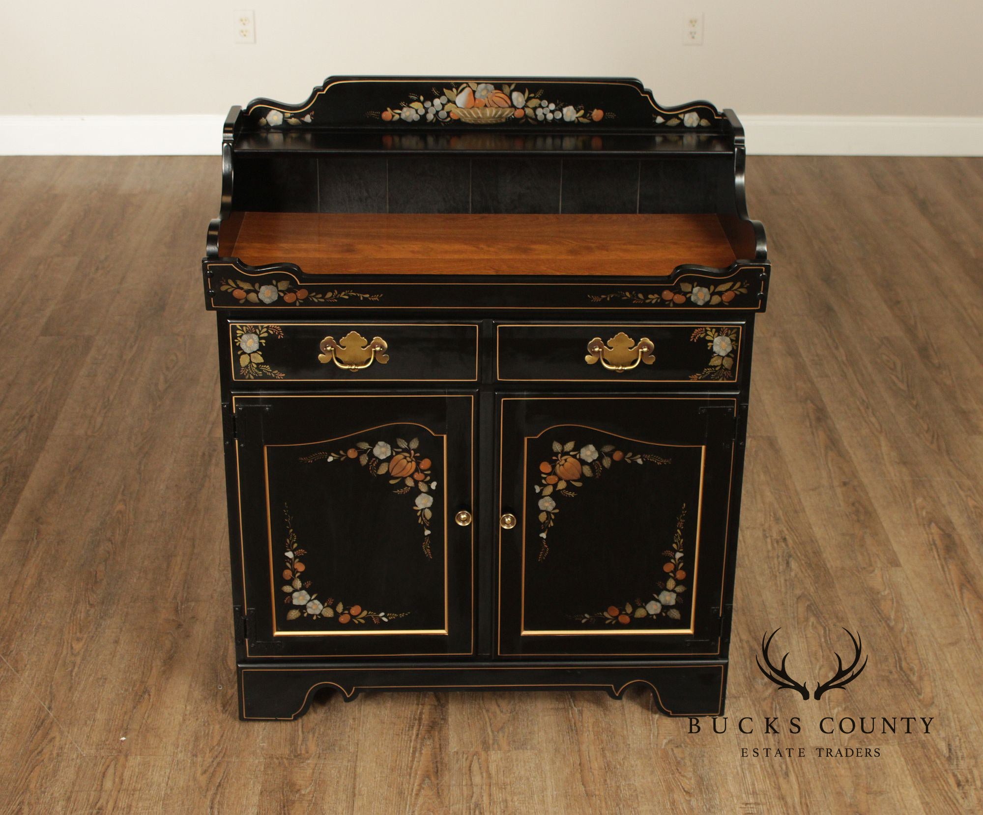 Ethan Allen Hitchcock Style Hand Painted Black Lacquer Dry Sink