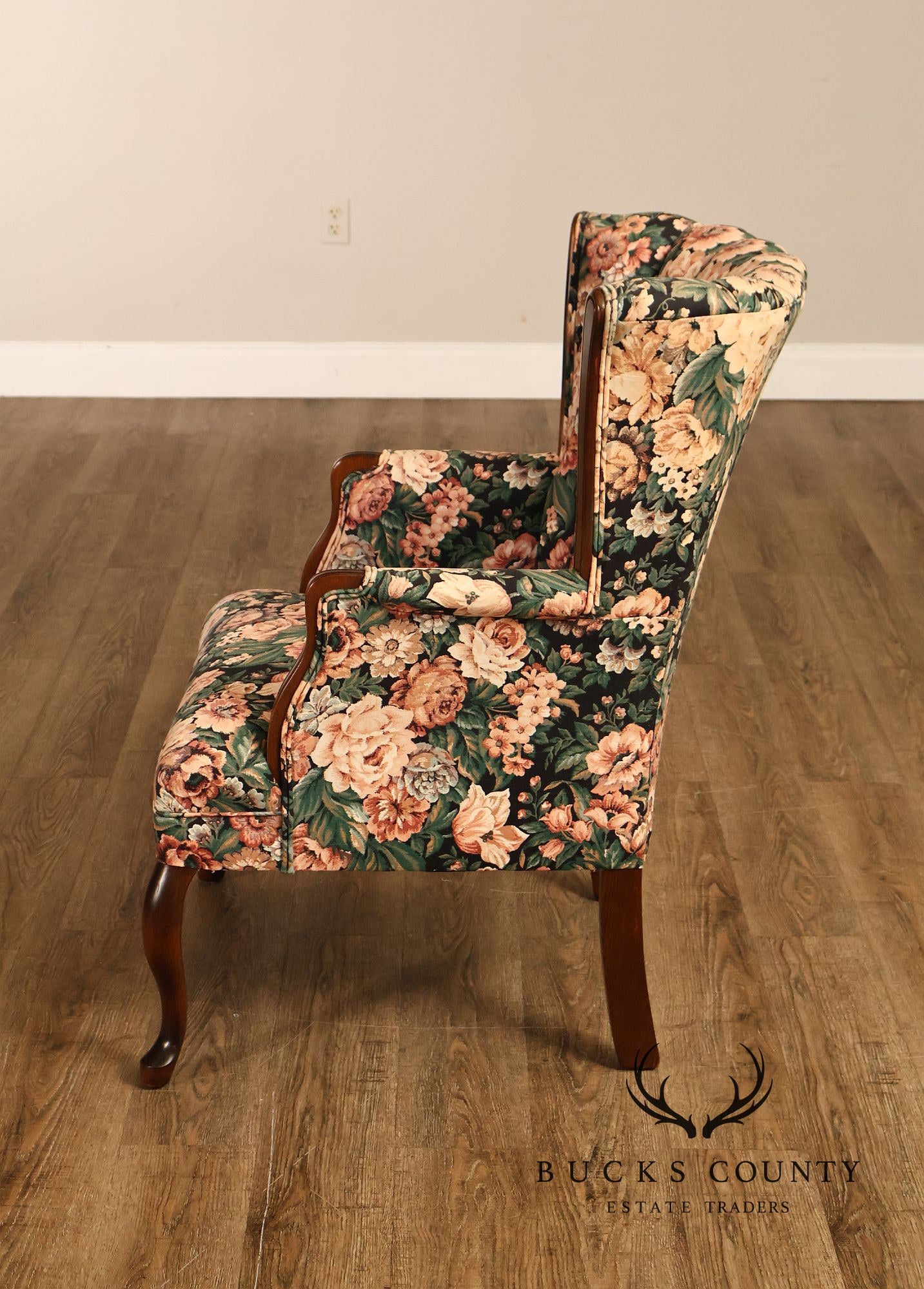 Queen Anne Style Vintage Channel Back Armchair