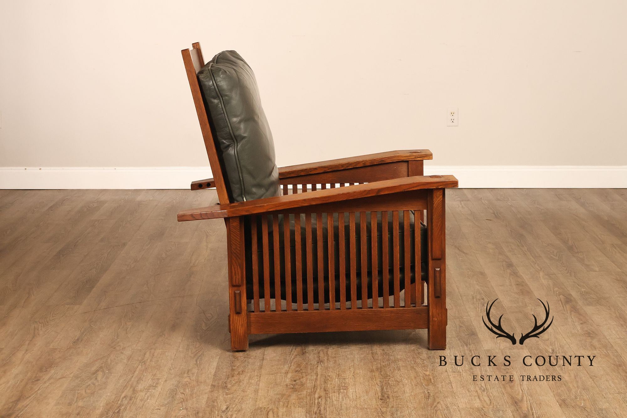 Stickley Mission Collection Oak Bent Arm Morris Chair and Ottoman