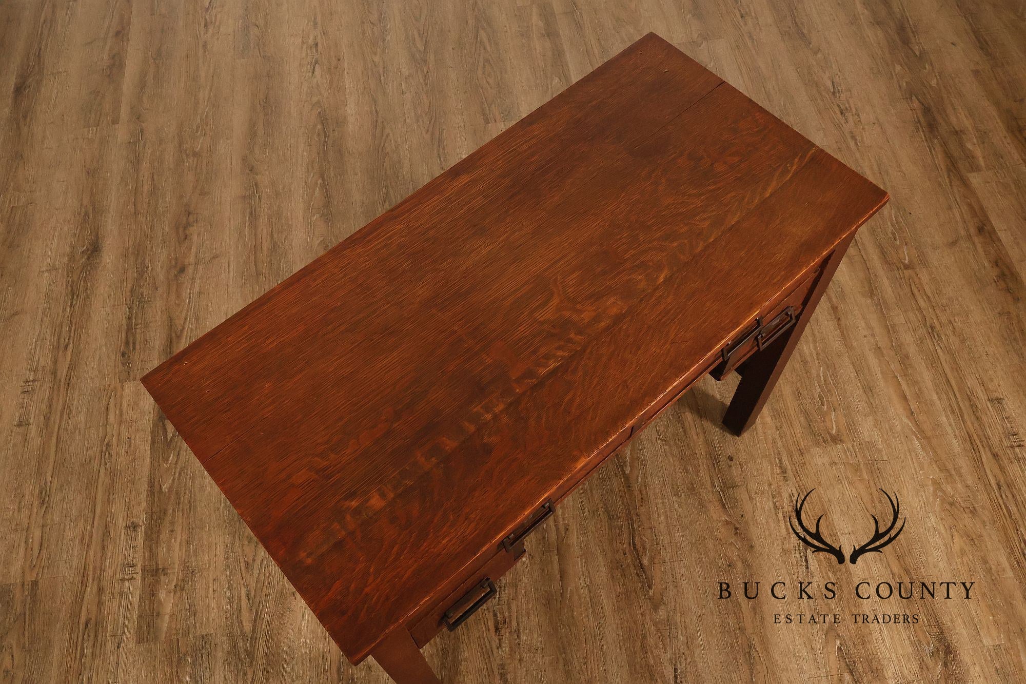 Antique Arts And Crafts Mission Oak Four Drawer Writing Desk