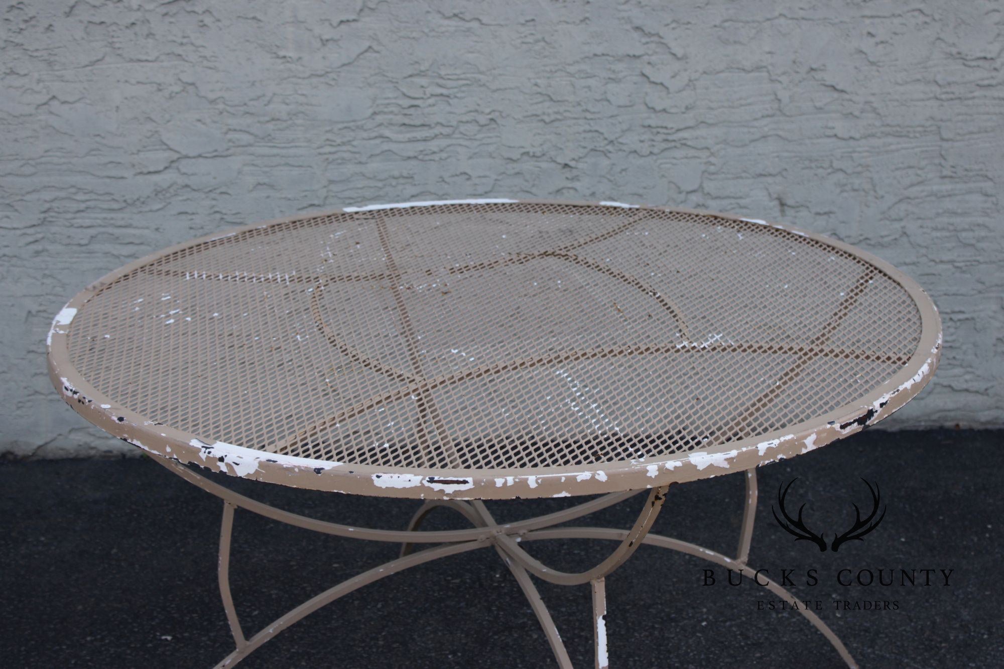Mid Century Modern Round Wrought Iron Patio Dining Table