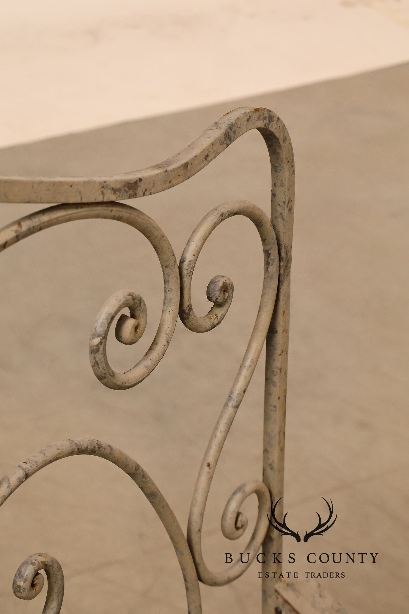 Vintage Wrought Iron Garden Bench With Scrollwork Back