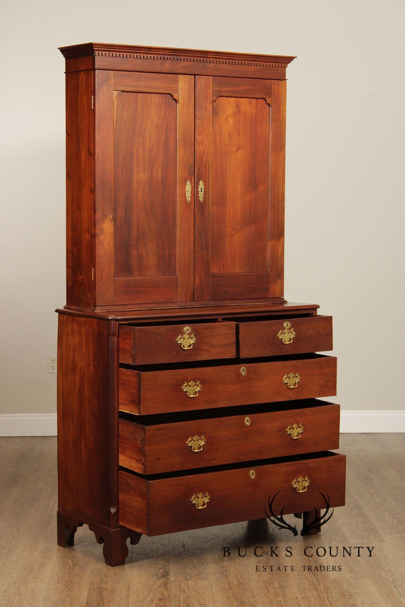 Antique American Walnut Chest With Blind Door Bookcase Top