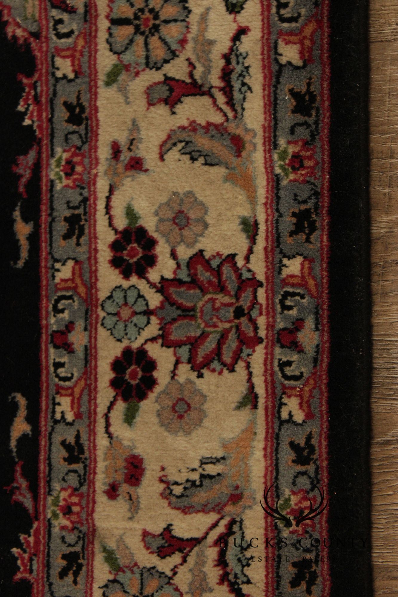 Persian Floral Medallion Style Wool Area Rug With Black Field 4.2 X 6.8