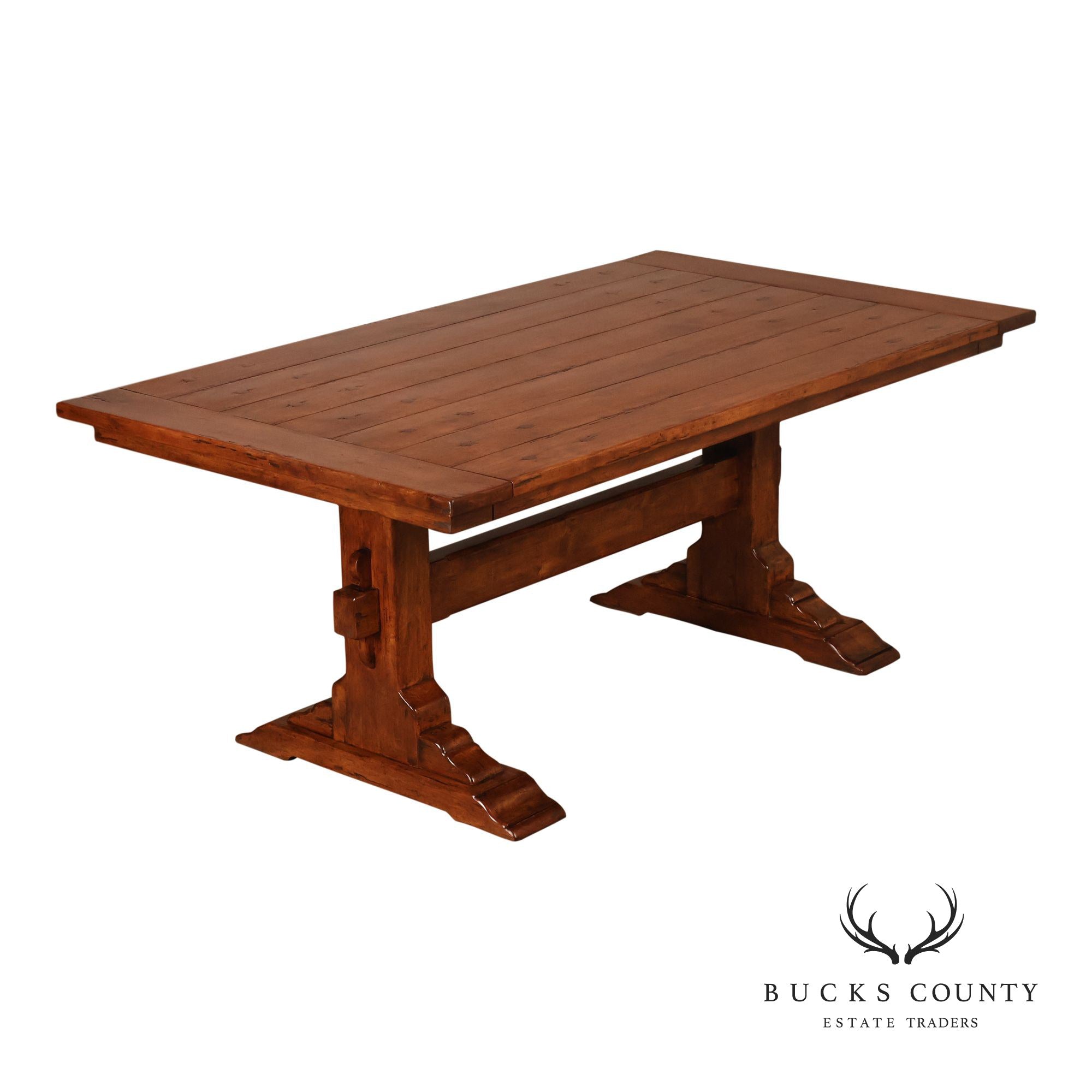 Bausman Farmhouse Trestle Dining Table With 2 Leaves