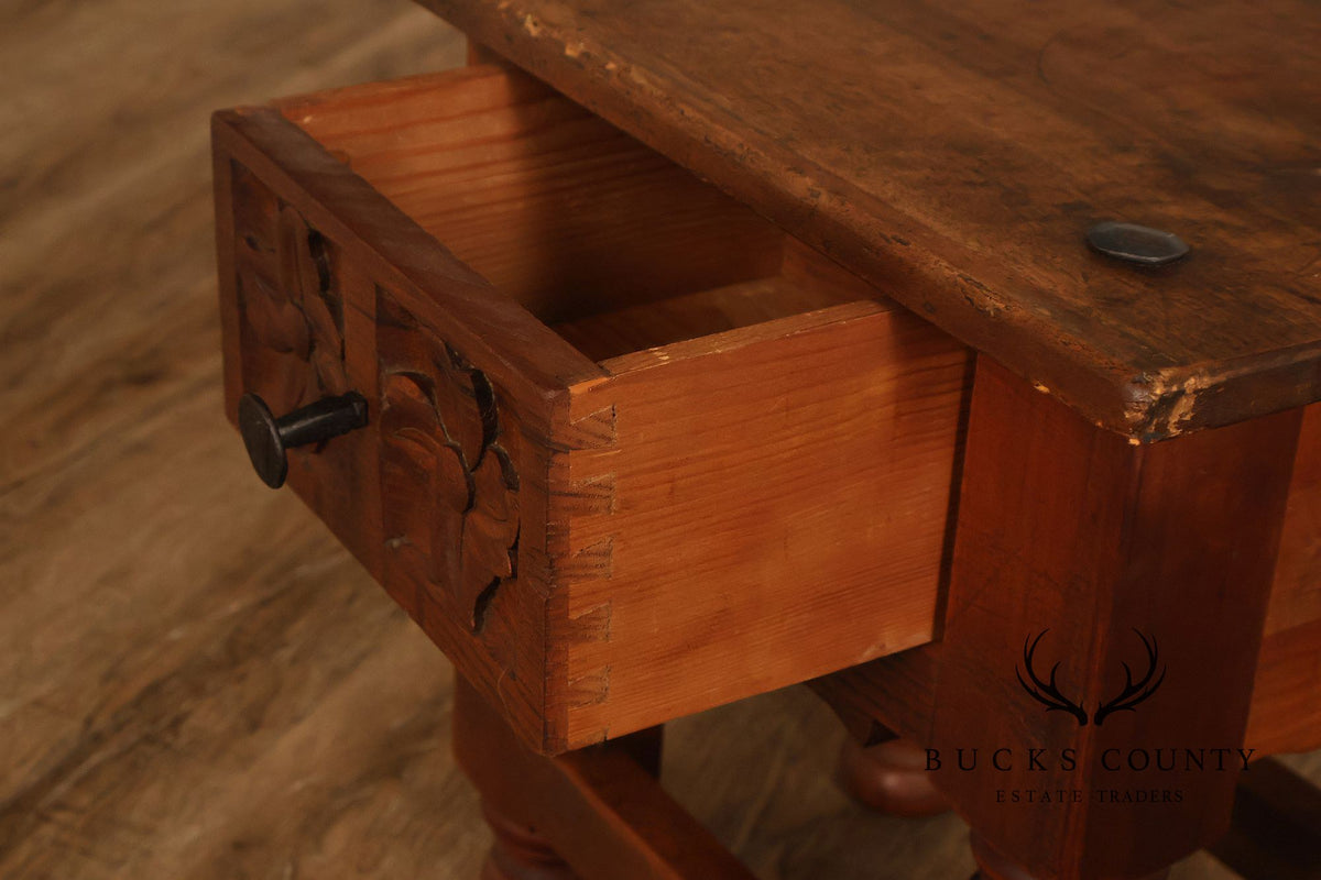 Vintage Spanish Colonial Revival Carved Wood One-Drawer Side Table