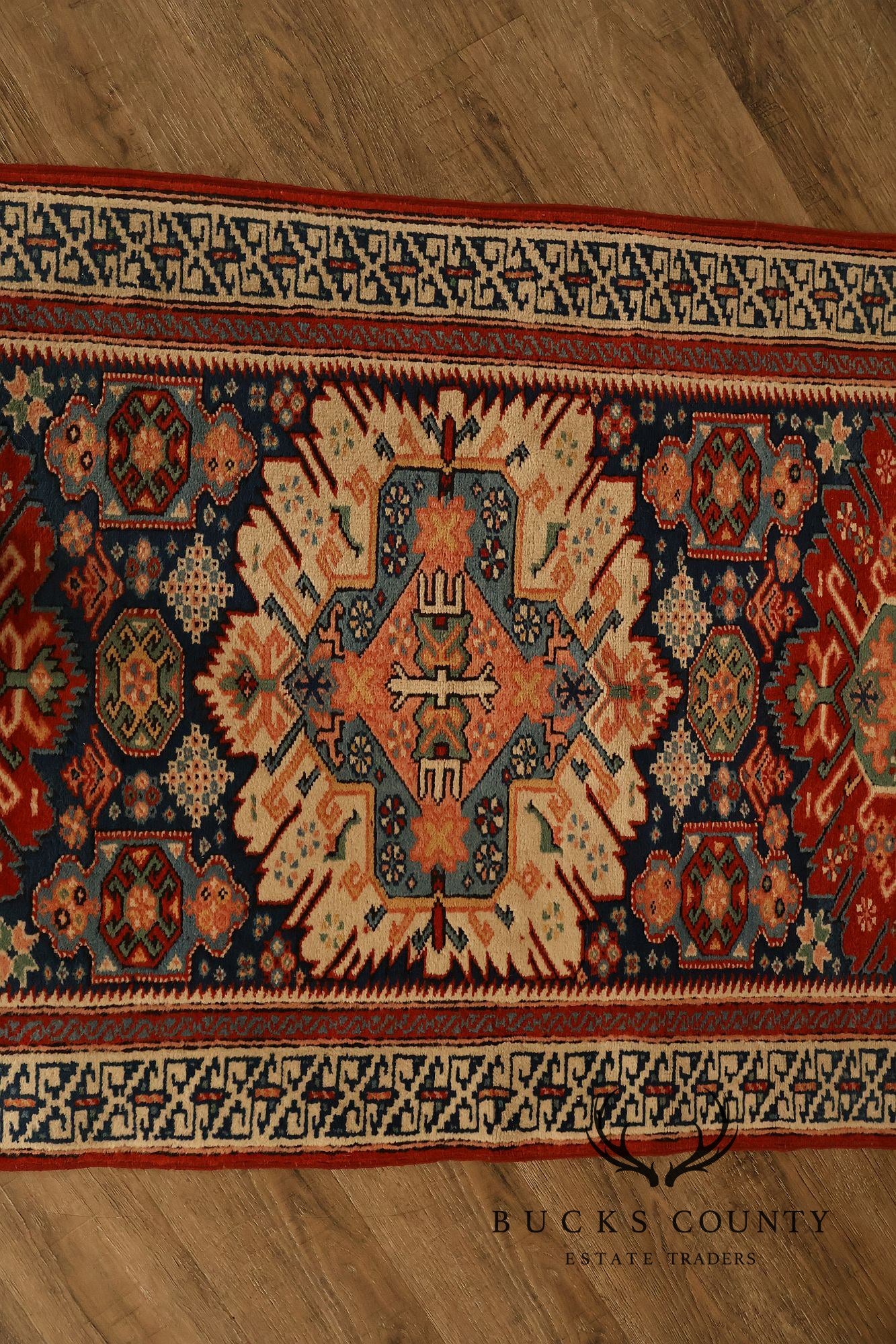 Vintage Hand Tied Wool Kazak Tribal Long Runner Rug