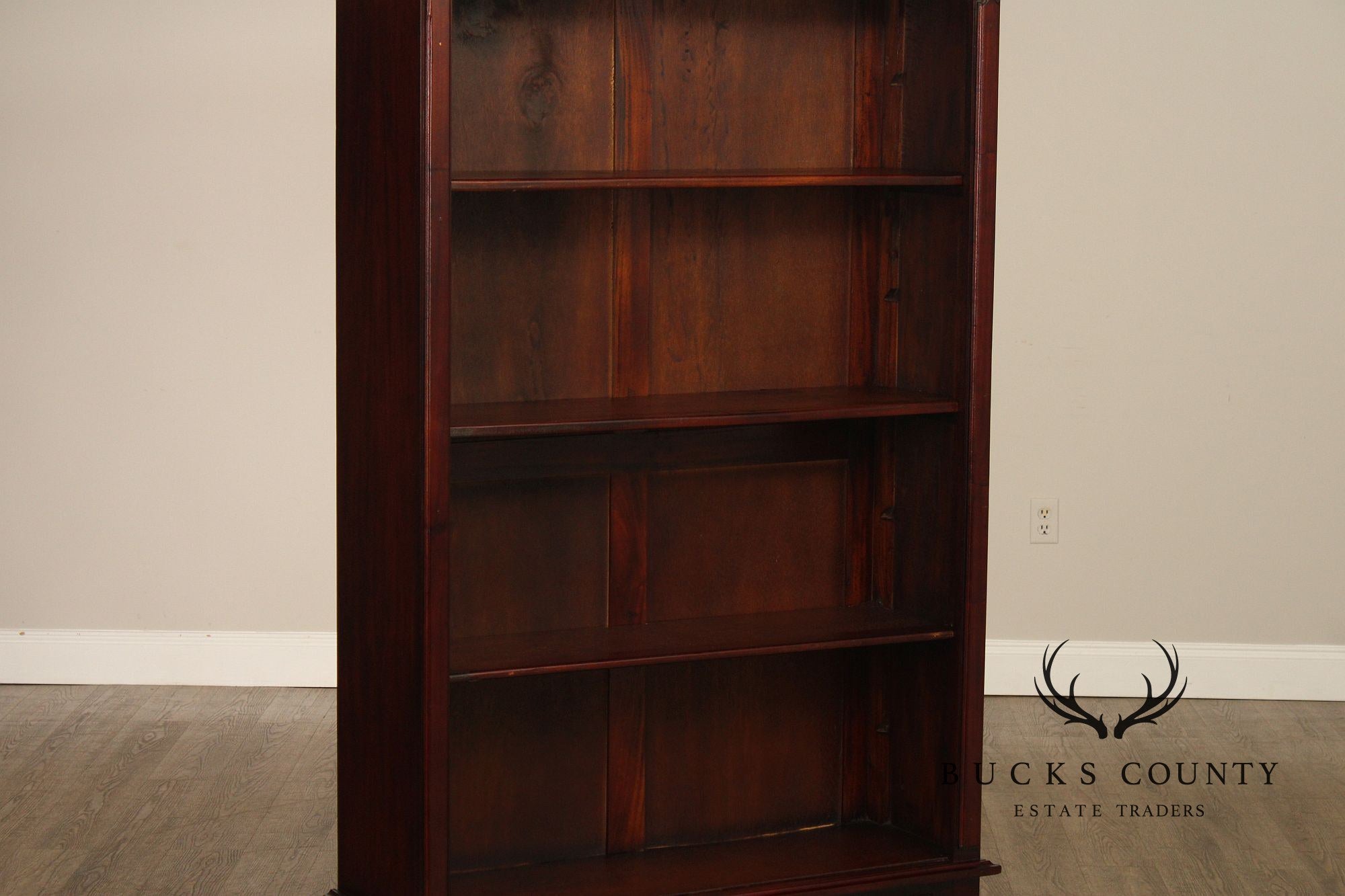 Mahogany Pair Of Tall Open Bookcases With Drawers