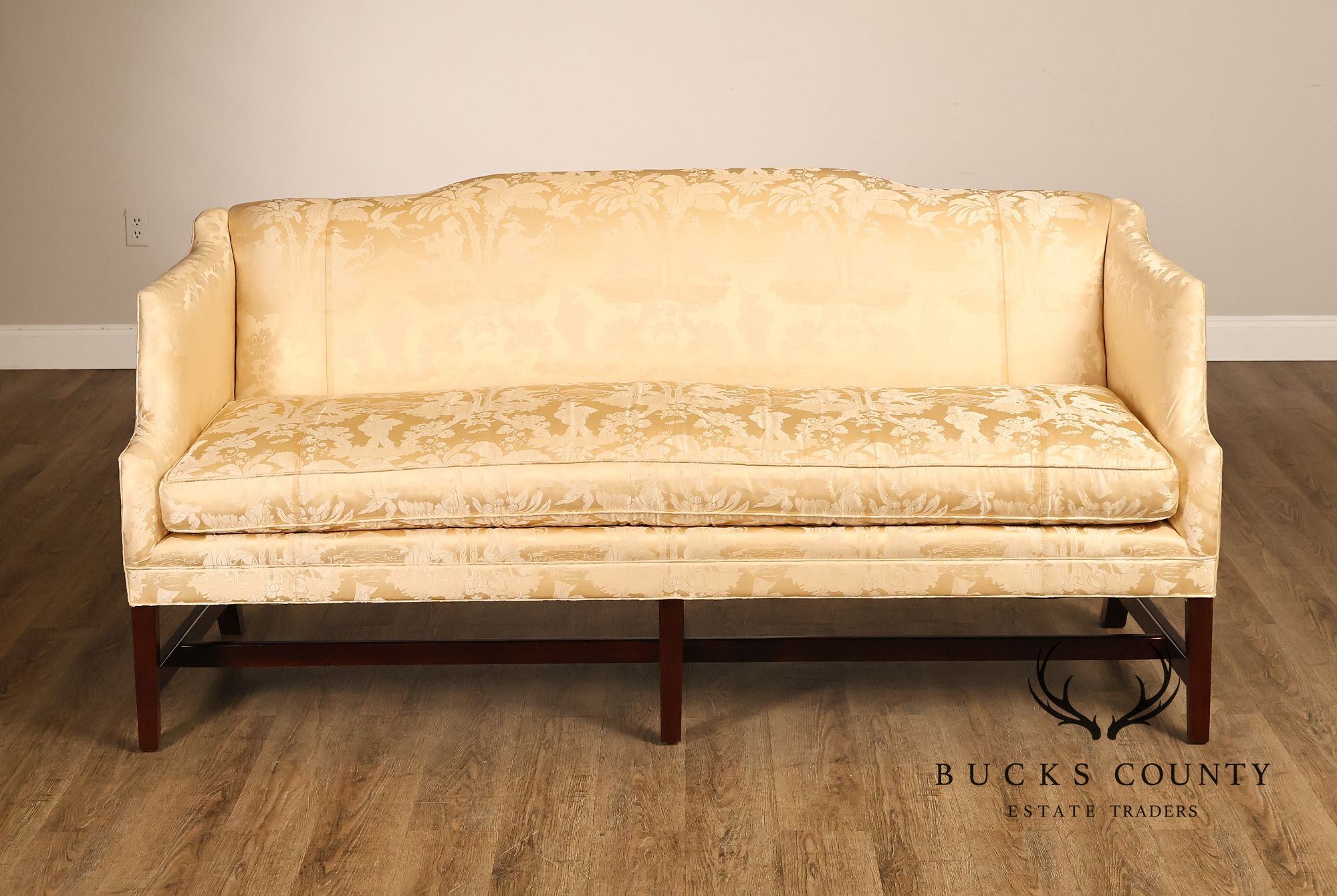 Southwood Federal Style Mahogany Frame Damask Upholstered Sofa