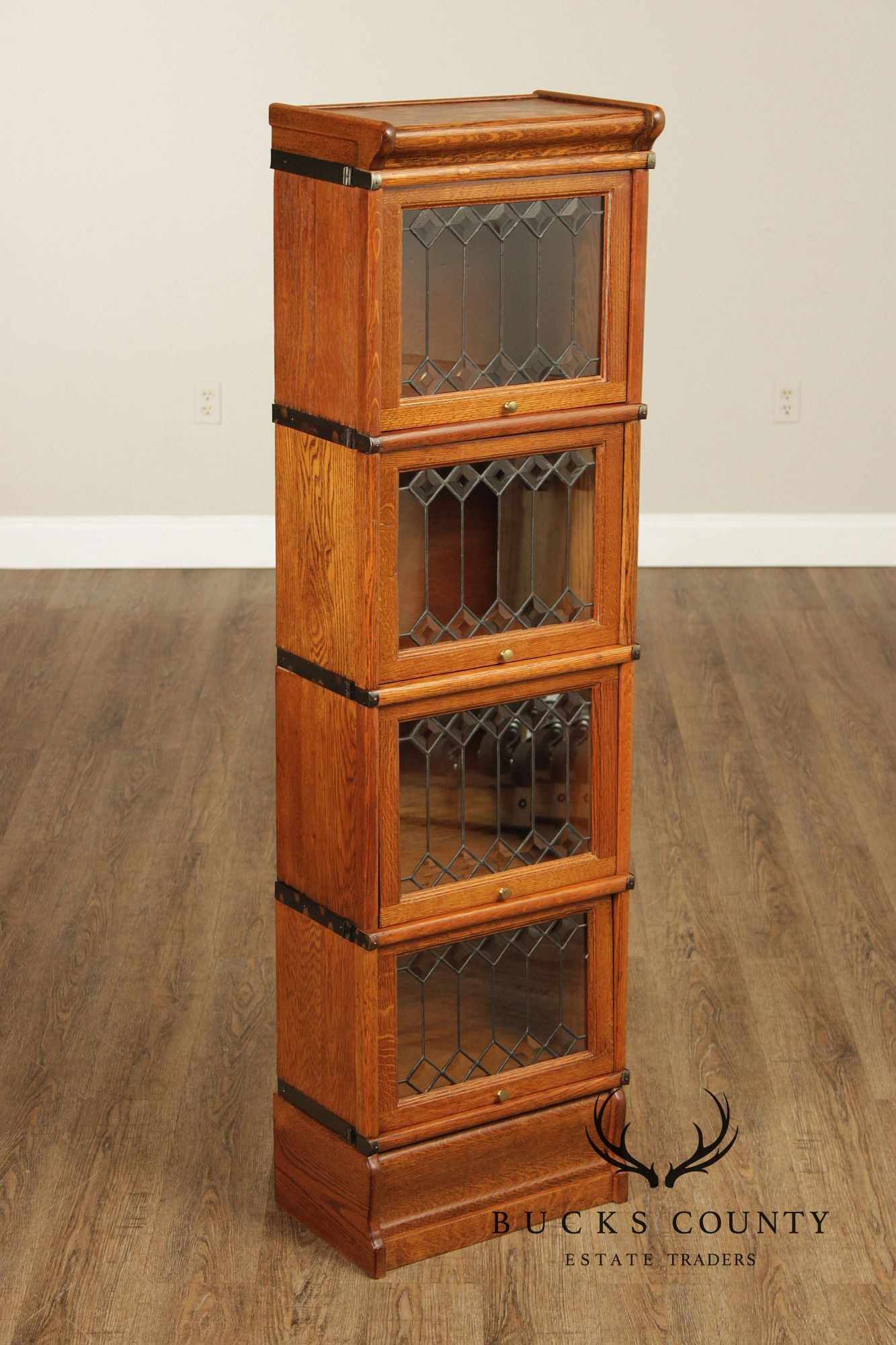 Globe Wernicke Antique Narrow Oak Four-Section Barrister Bookcase