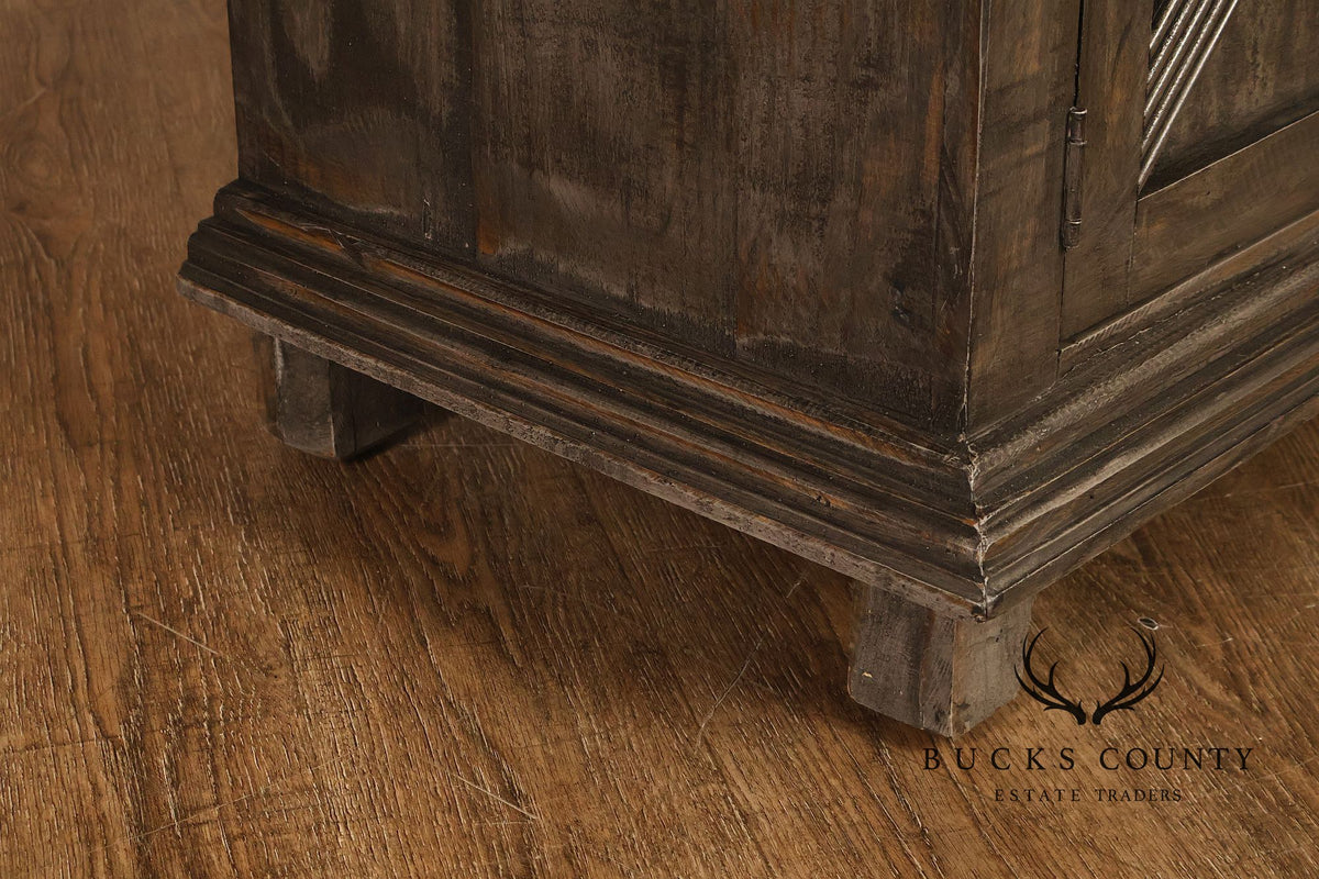 Rustic Gray Wood Four Door Lattice Design Sideboard