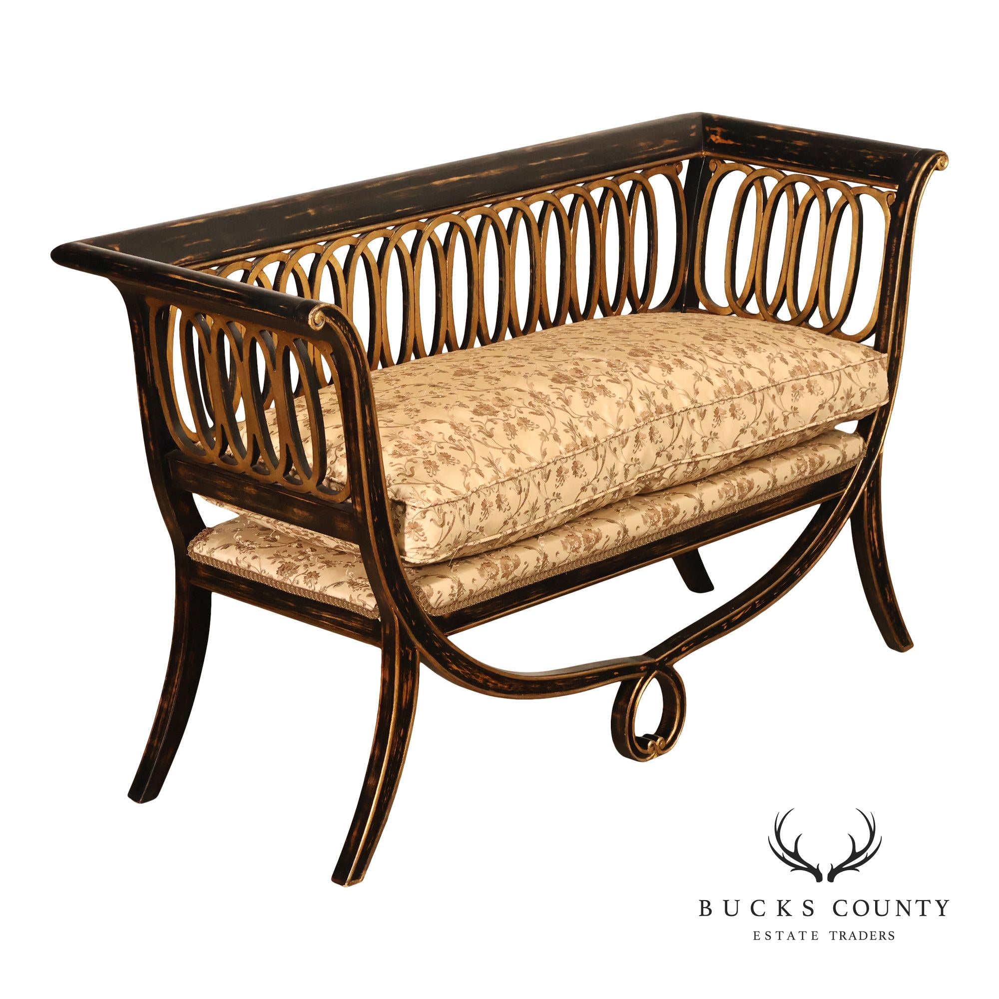 Armando Rho Regency Style Settee Bench Black and Gold