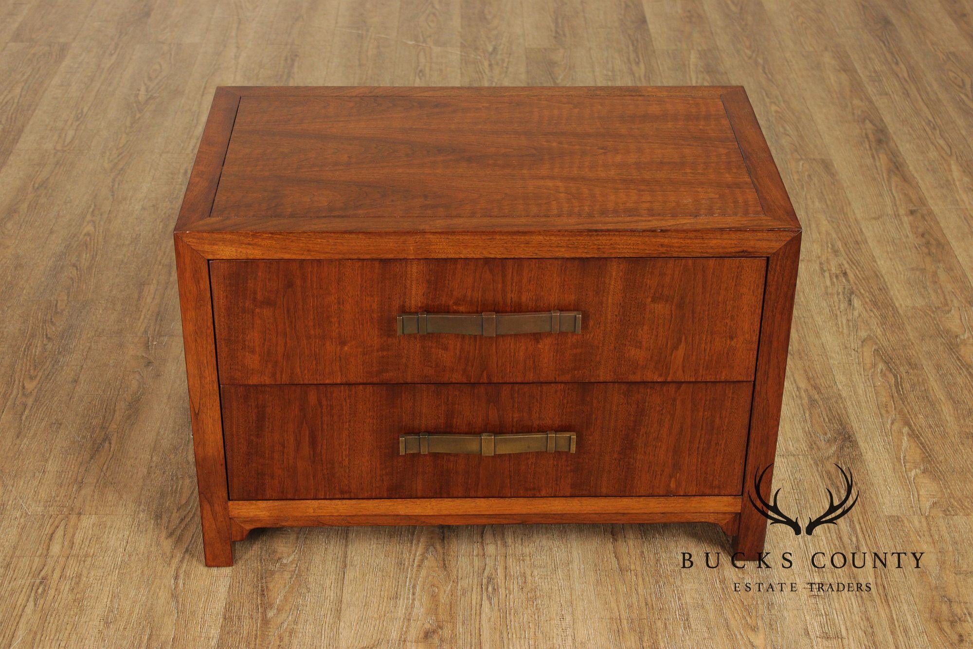 Heritage Mid Century Modern Pair of Walnut Two-Drawer Nightstands
