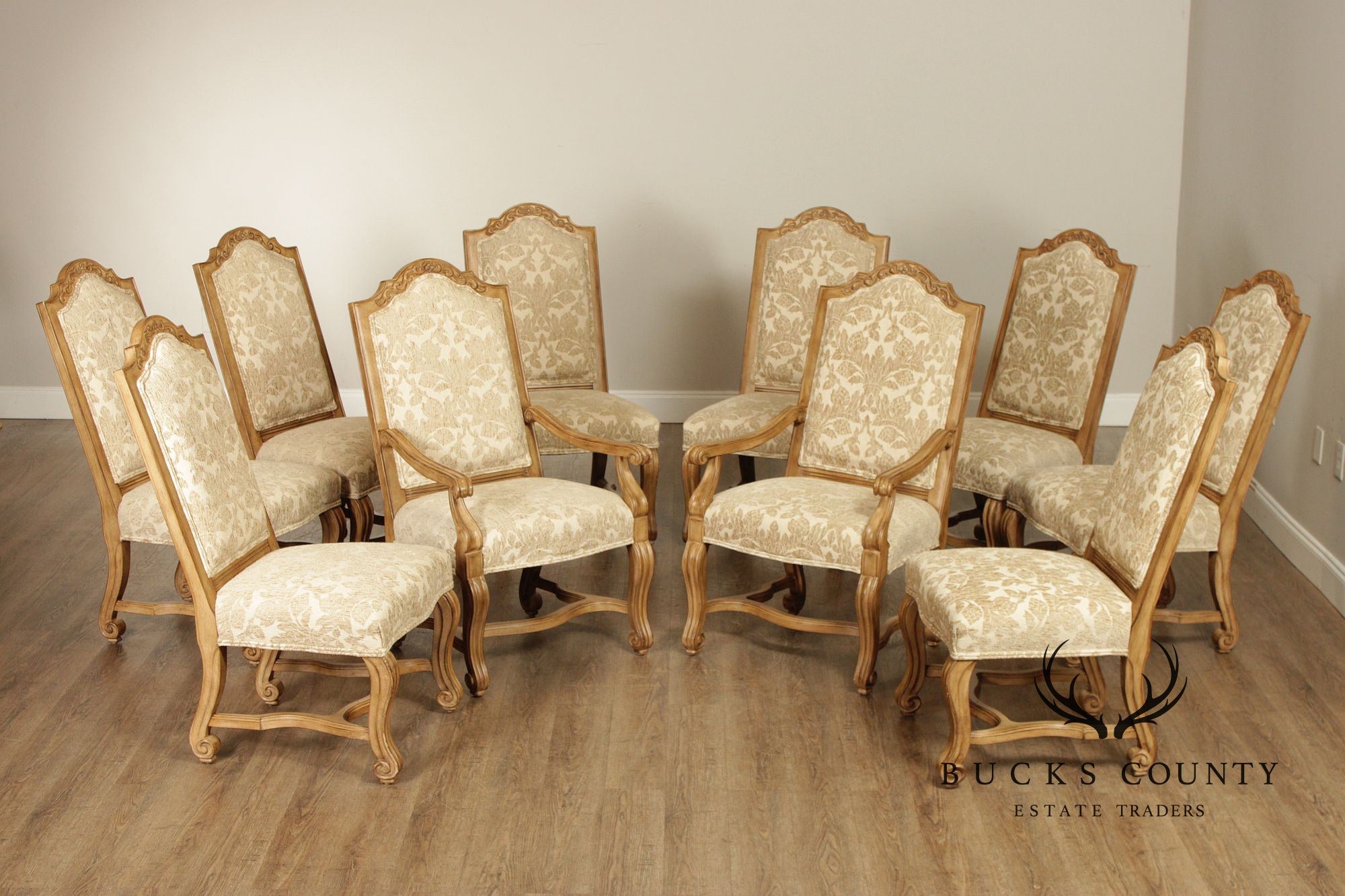 Bernhardt European Provincial Style Set Of 10 Upholstered Dining Chairs