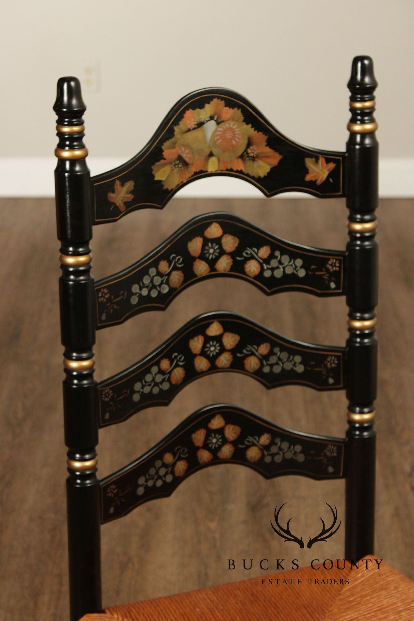 Ethan Allen Pair Of Hitchcock Style Hand Painted Ladderback Side Chairs