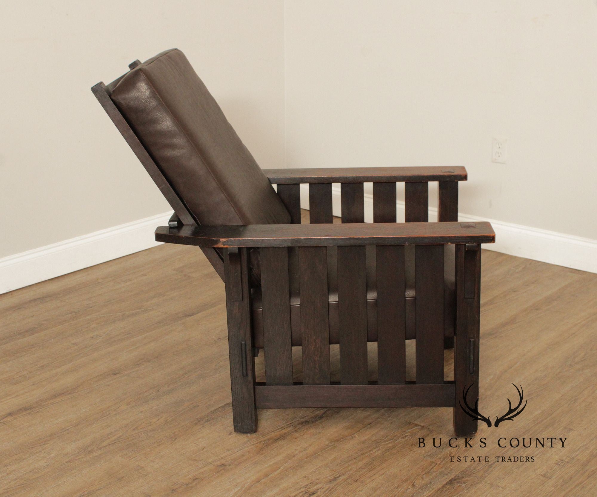 L & JG Stickley Antique Mission Oak and Leather Morris Chair