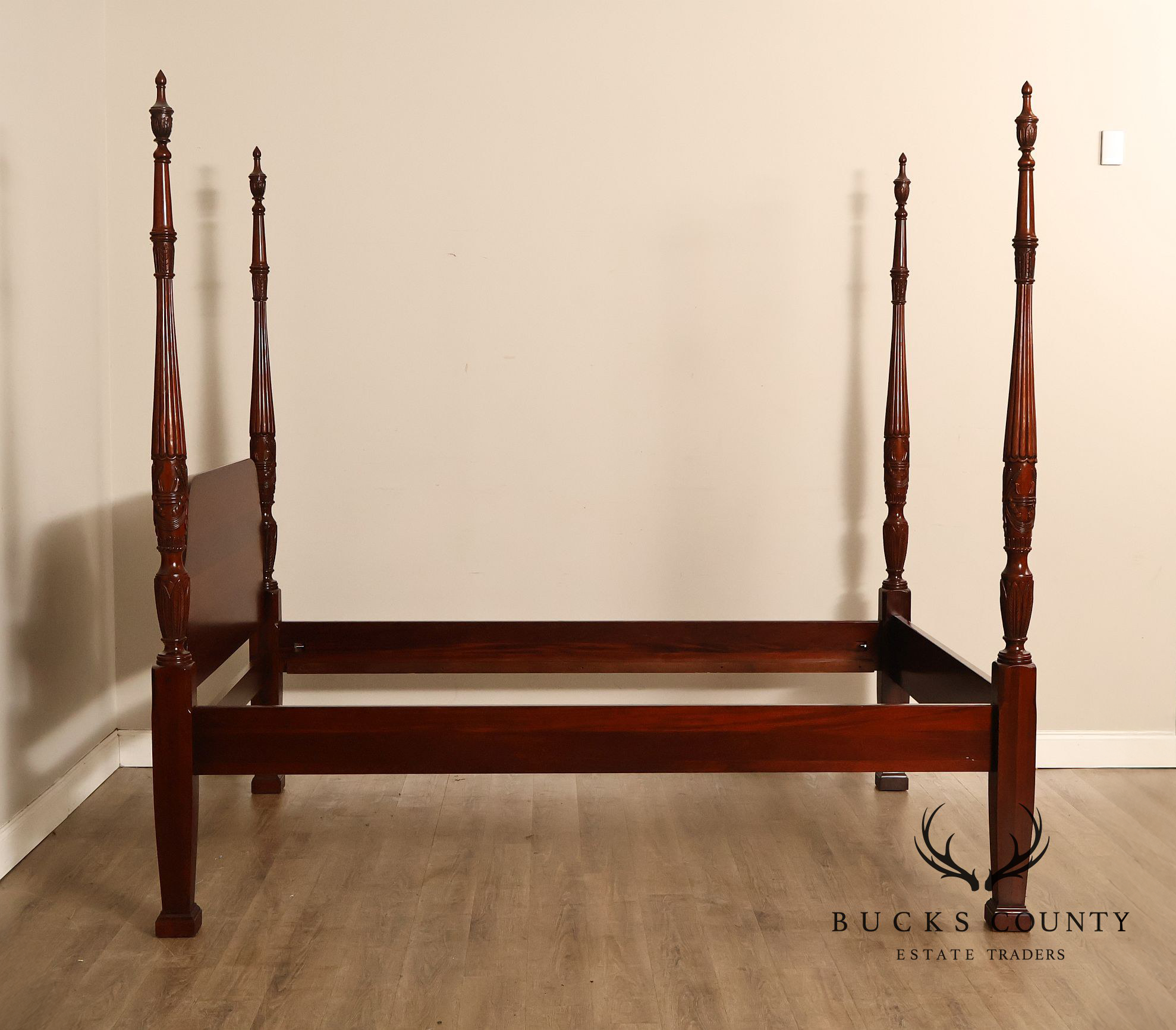 Lexington Queen Size Solid Mahogany Rice Carved Poster Bed
