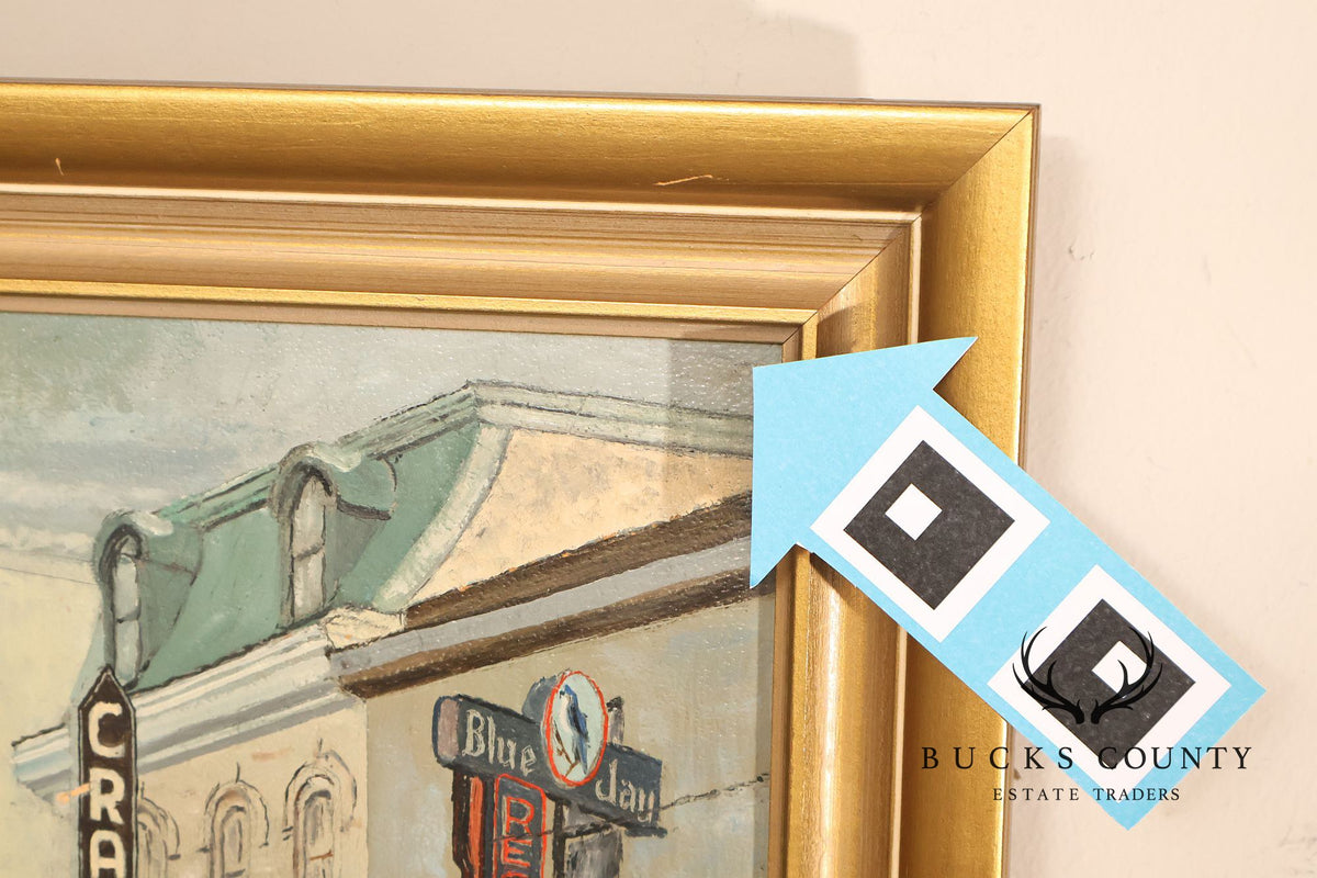 E.M. Law Mid Century Oil Painting, Downtown