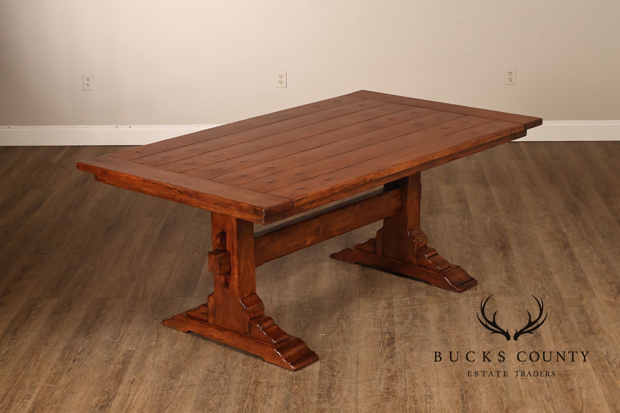 Bausman Farmhouse Trestle Dining Table With 2 Leaves