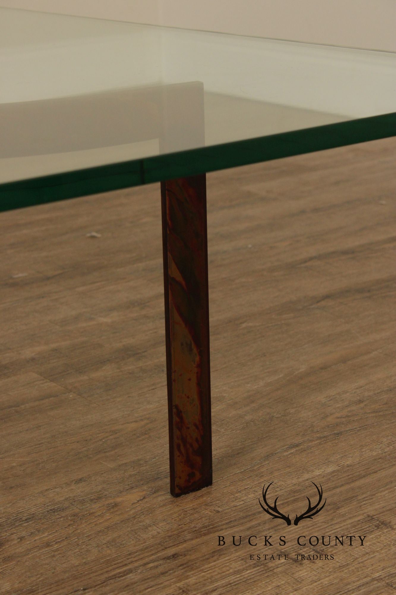 Brutalist Square Glass Top Steel Base Coffee Table