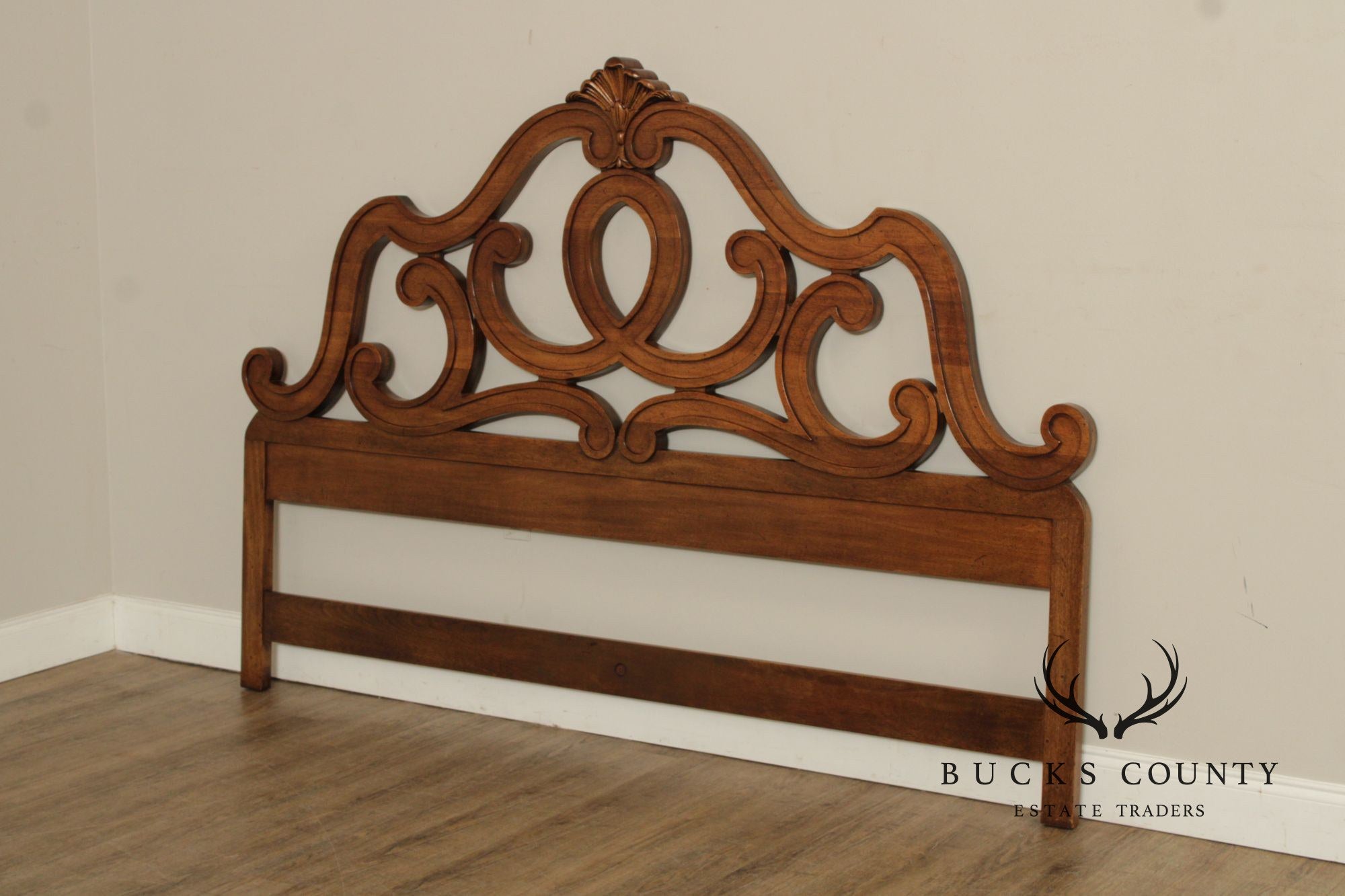 French Provincial Style Vintage Carved Walnut King Headboard