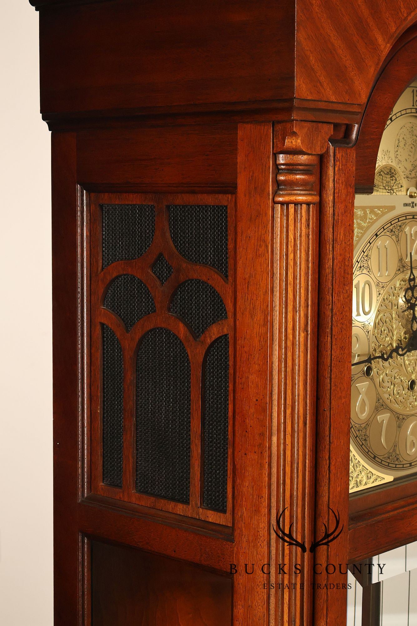 Howard Miller Mahogany Grandfather Clock With Brass Dial And Weights
