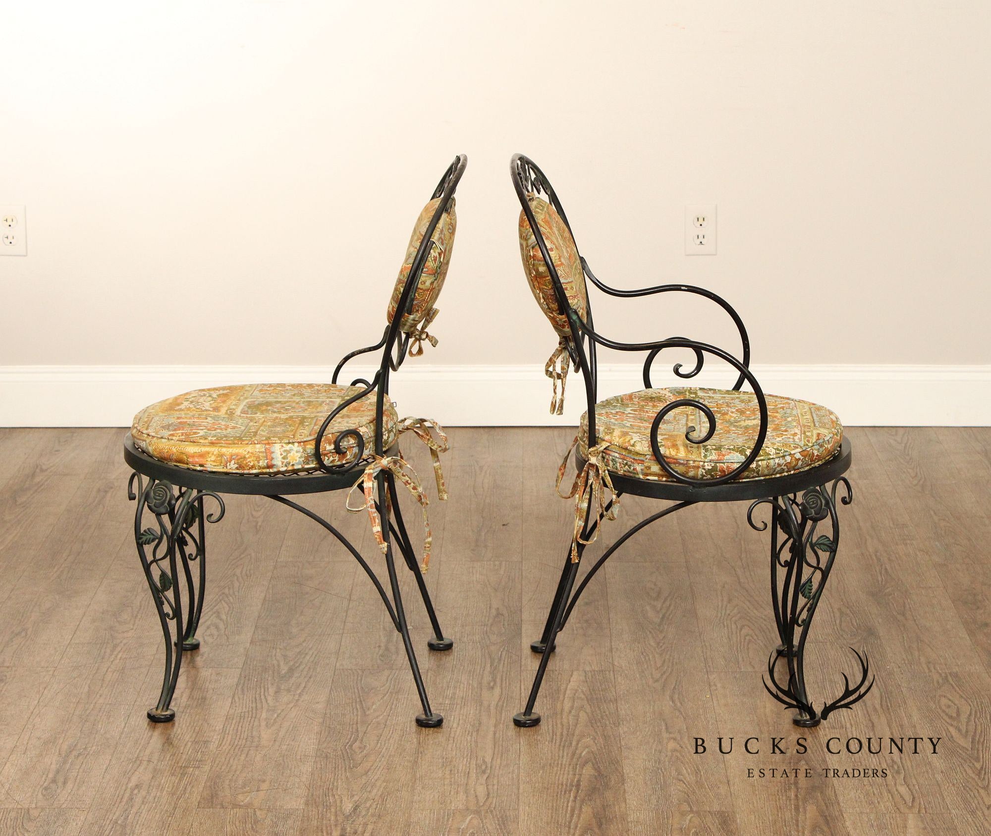 Woodard 'Chantilly Rose' Vintage Set of Six Wrought Iron Dining Chairs