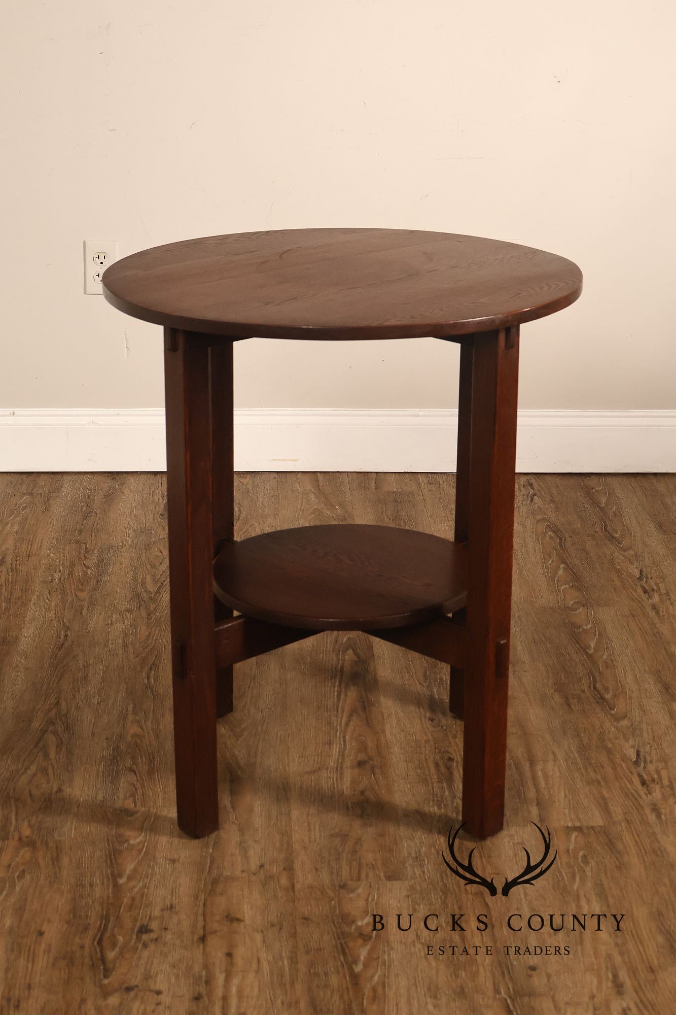 Antique Arts And Crafts Oak Round Side Table