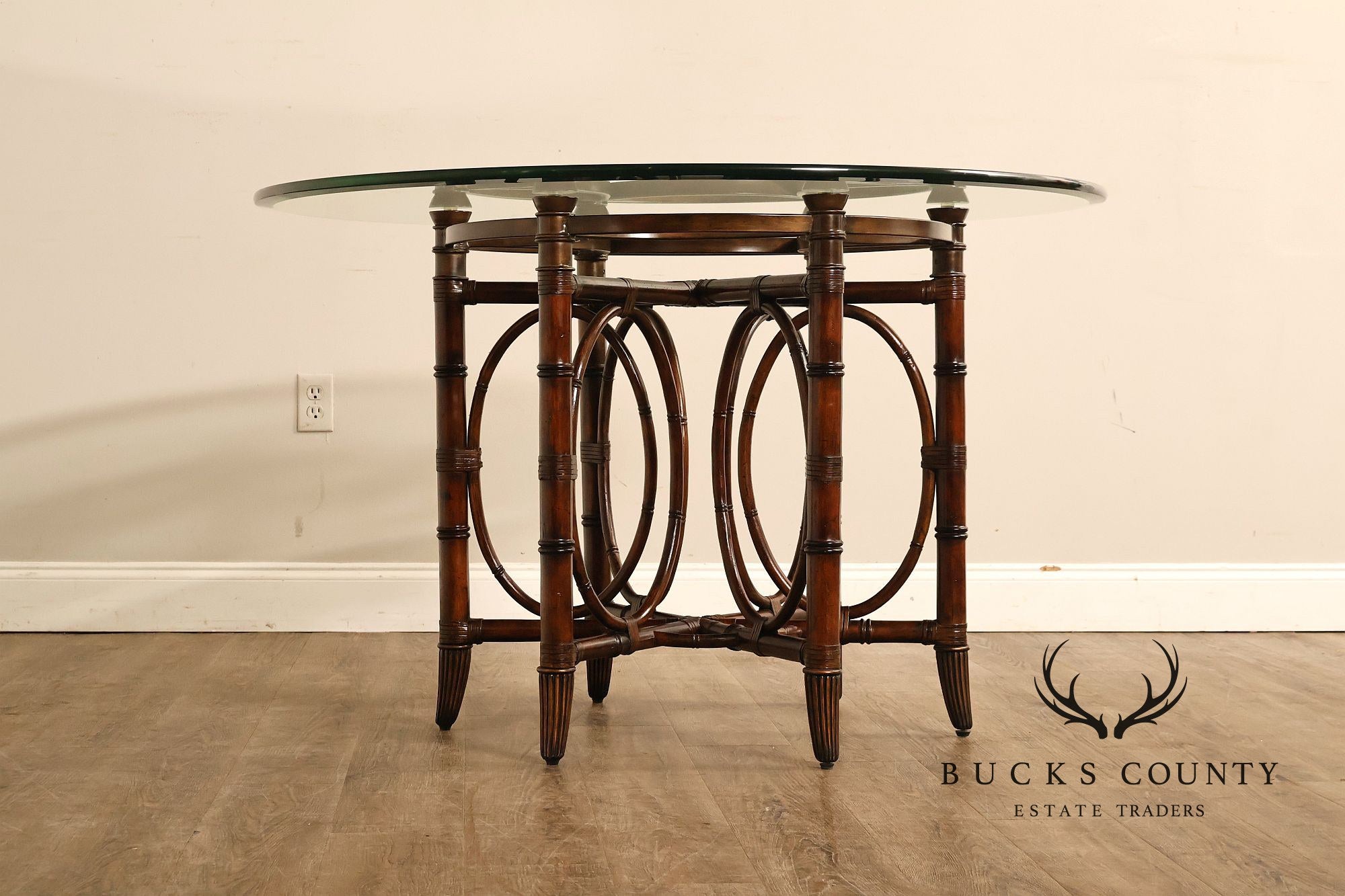 Faux Bamboo Base 48" Round Glass Top Dining Table