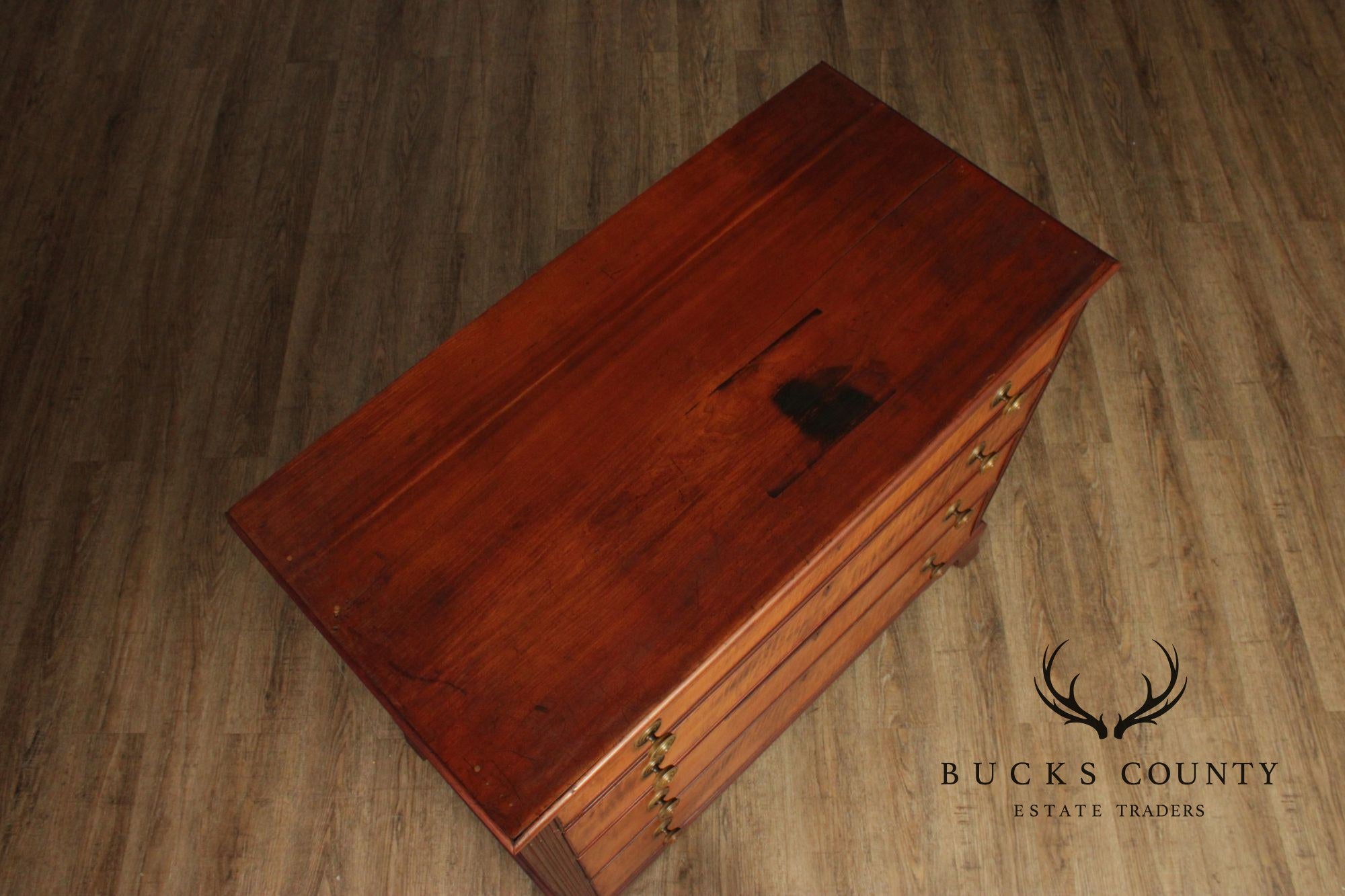 Antique American Federal Style Chest With Tiger Maple Drawer Fronts