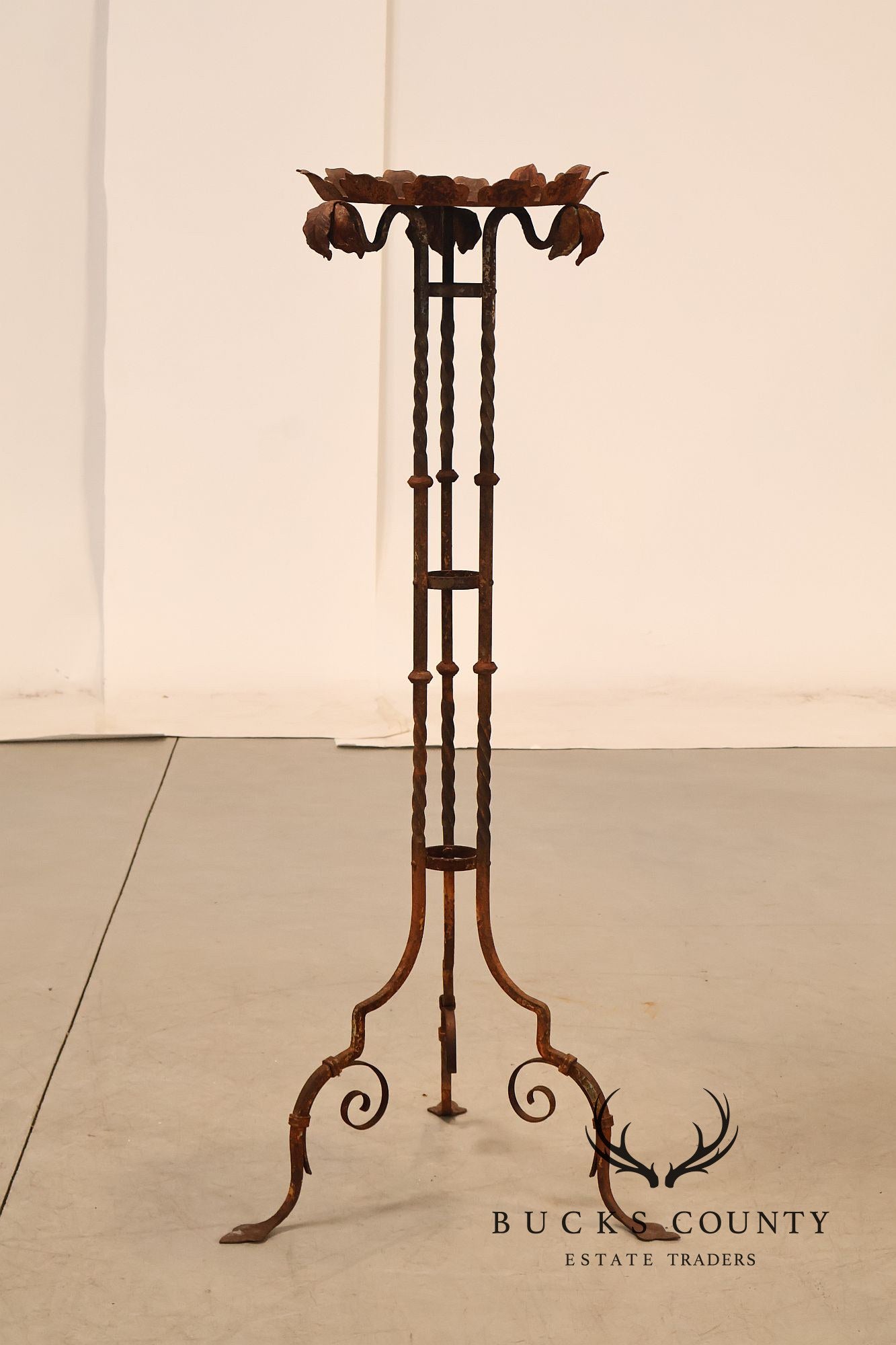 Vintage Wrought Iron Garden Pedestal Plant Stand