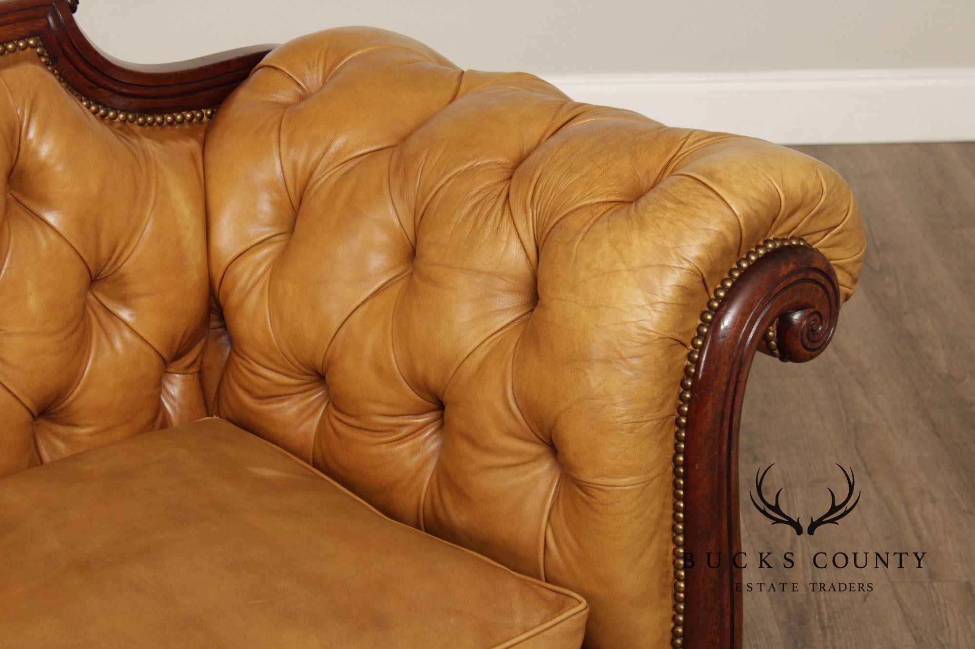 Antique English Regency Mahogany and Tufted Leather Sofa