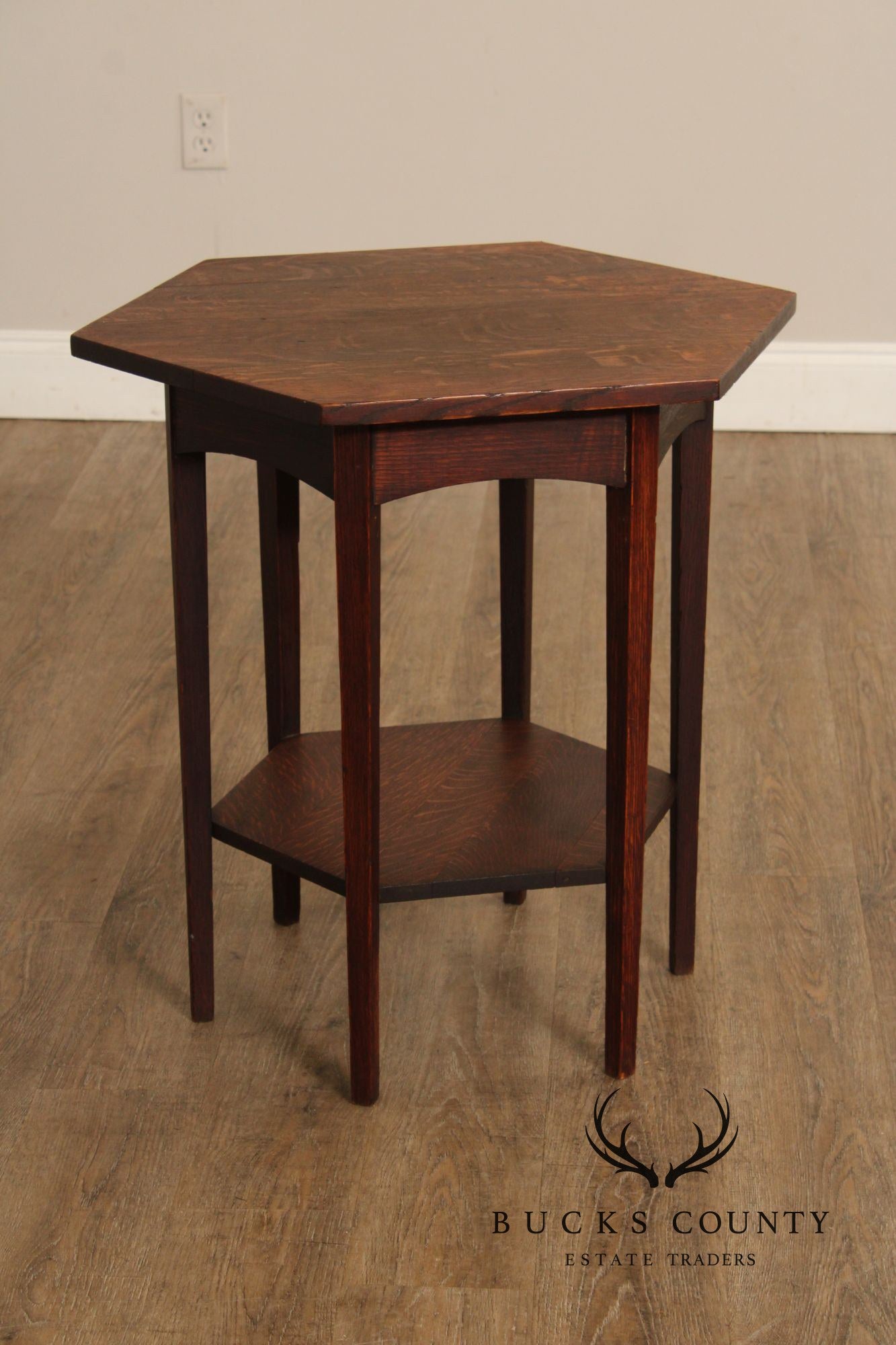 Imperial Furniture Antique Mission Oak Hexagonal Lamp Table