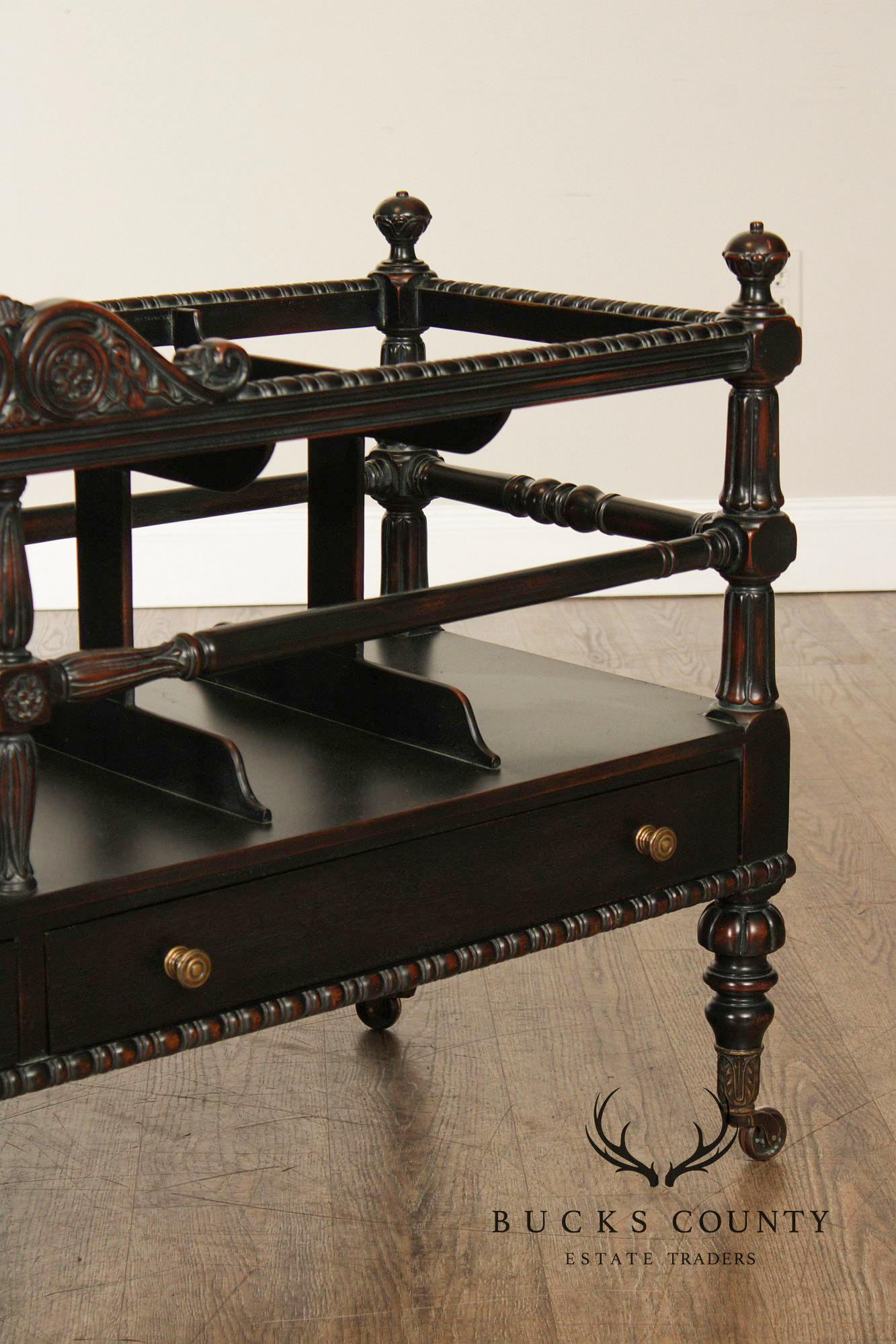 Sarried Tudor Style Ebonized Double Canterbury Magazine Rack