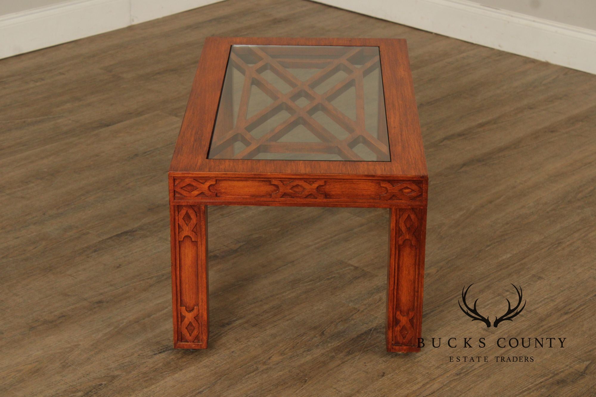Chinese Chippendale Style Glass Top Coffee Table