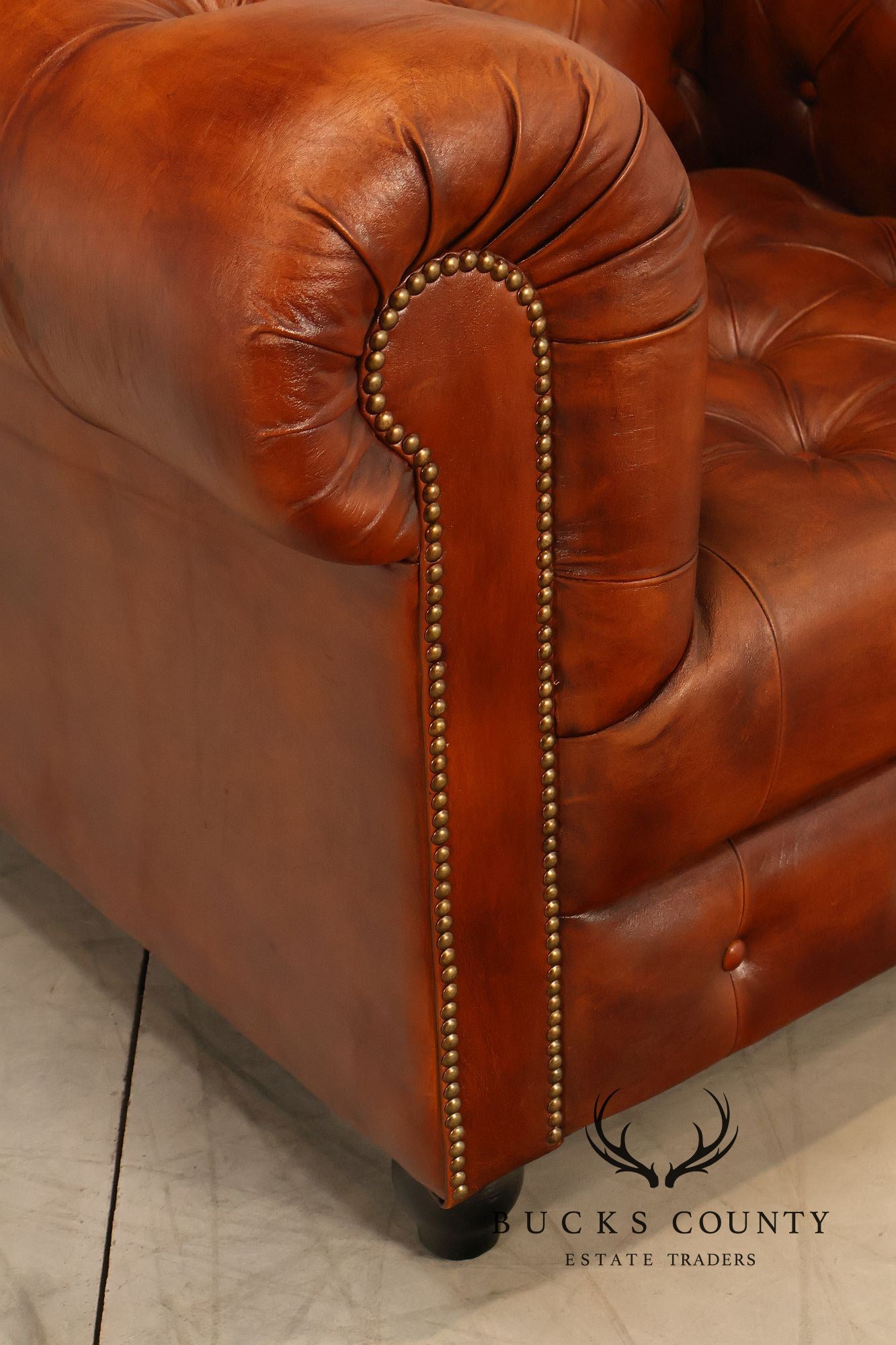 Chesterfield Style Pair of Brown Leather Club Chairs