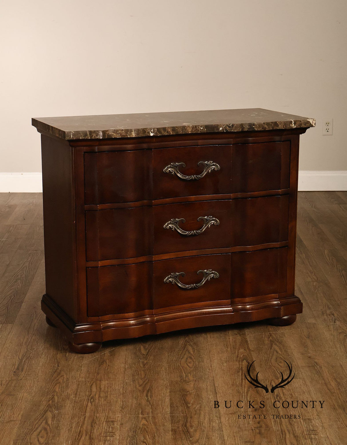 Bernhardt French Provincial Pair Of Marble Top Three-Drawer Nightstands