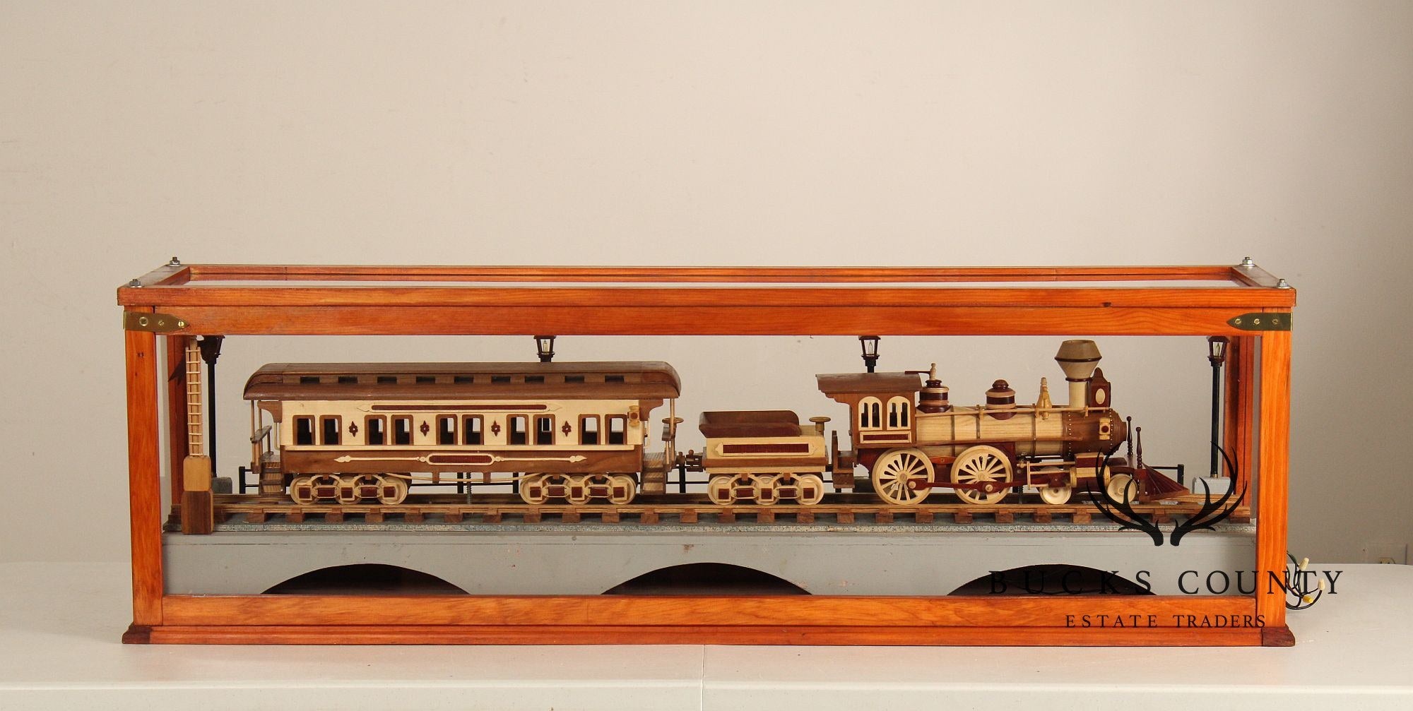 Philip Jacoby Carved Wood Model Train in Display Case