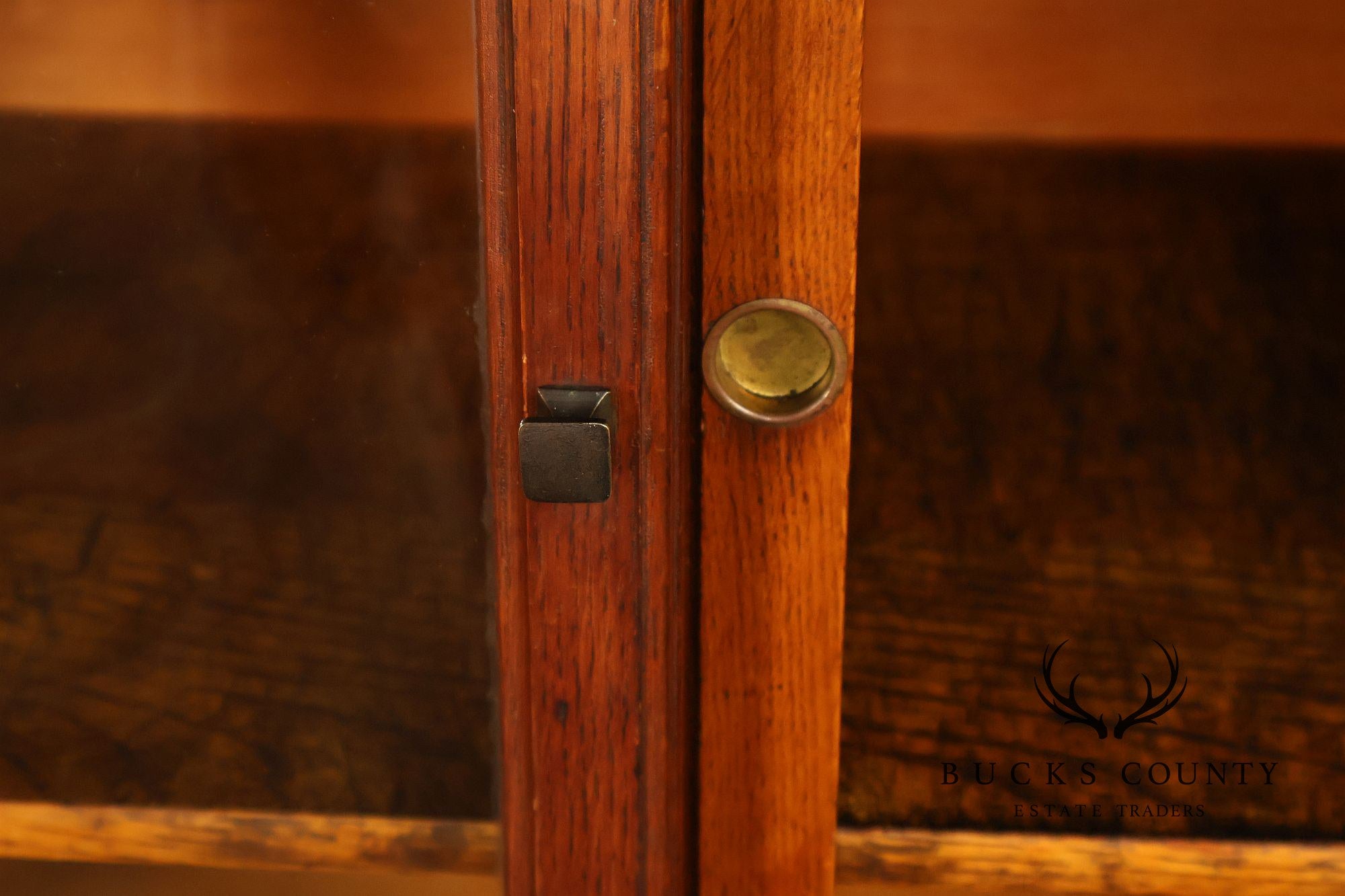 Globe Oak Sectional Bookcase Cabinet With Sliding Glass Doors And Drawers
