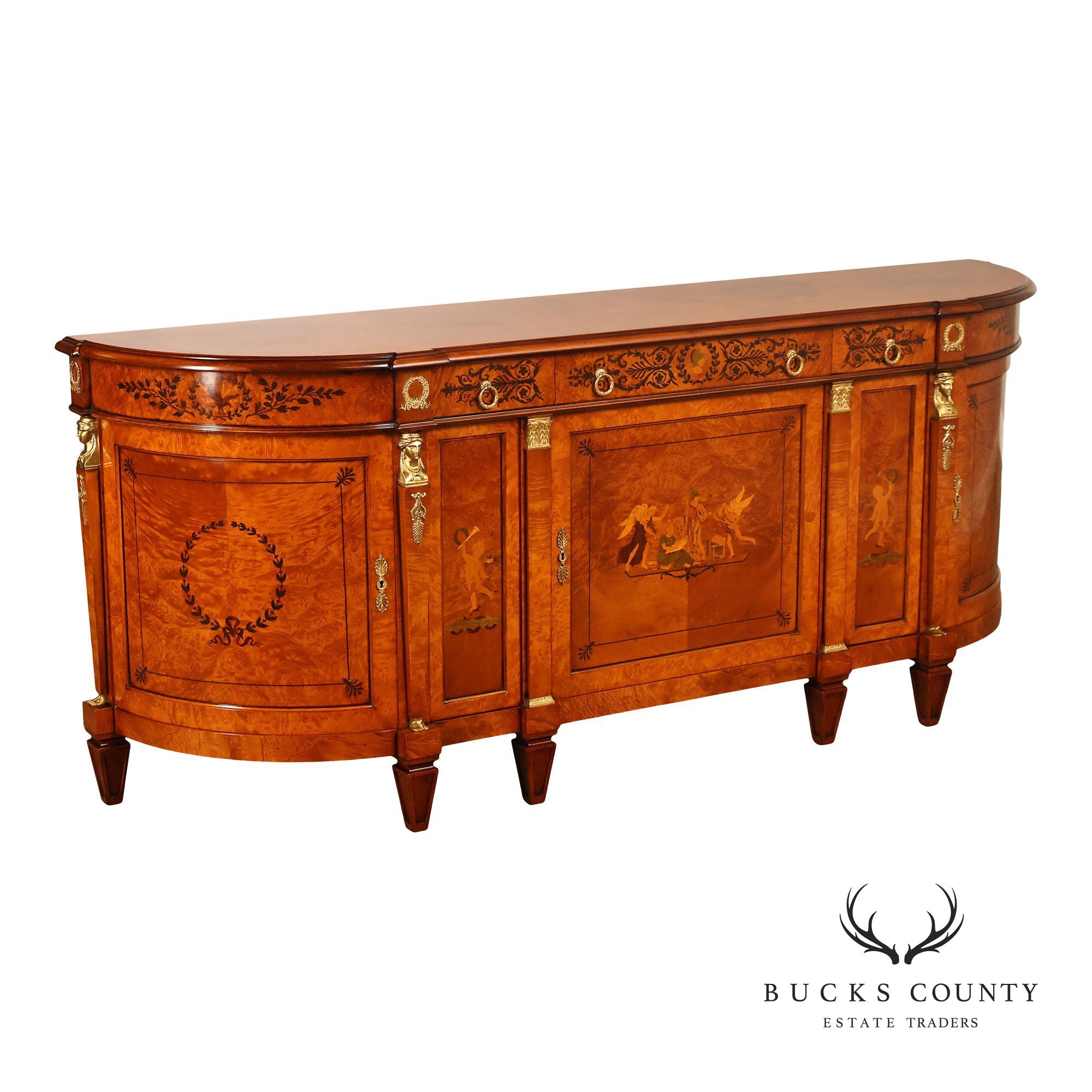 Rho Mobili D'Epoca Neoclassical Burl Wood Marquetry Inlaid Sideboard