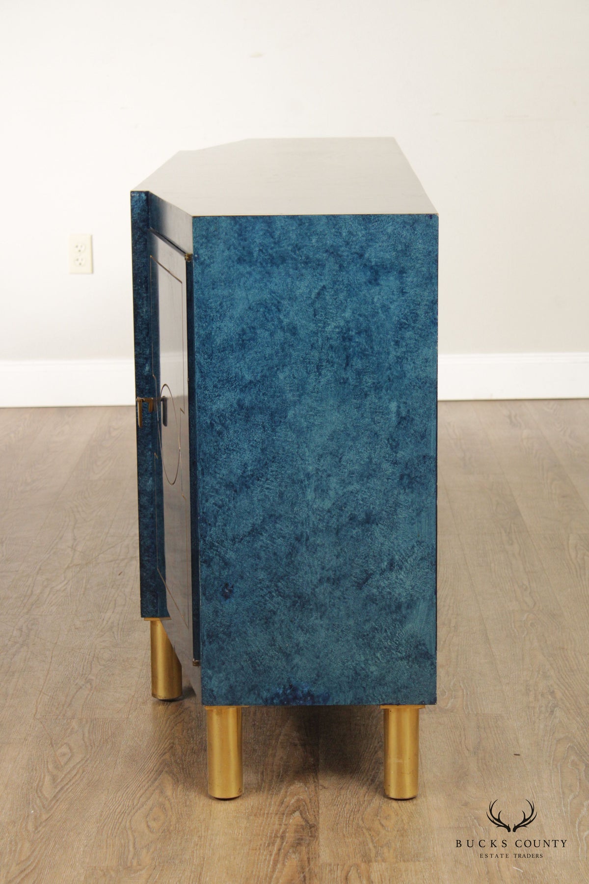 Hollywood Regency Blue Lacquered and Brass Sideboard