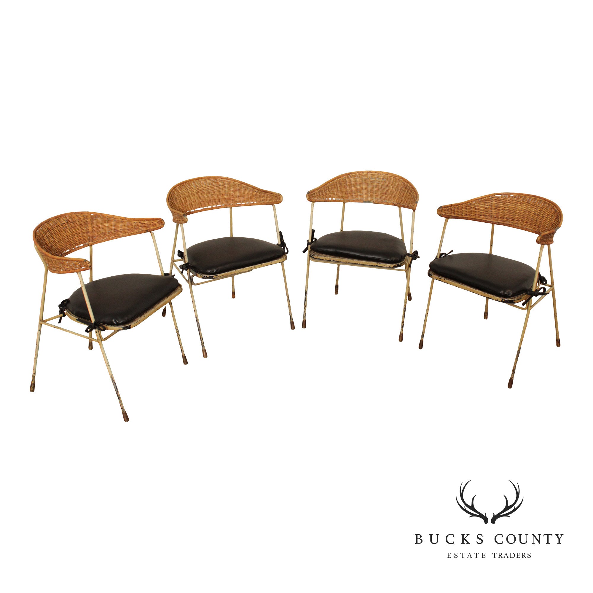 Salterini Mid Century Modern Set of Four Wicker And Iron Side Chairs