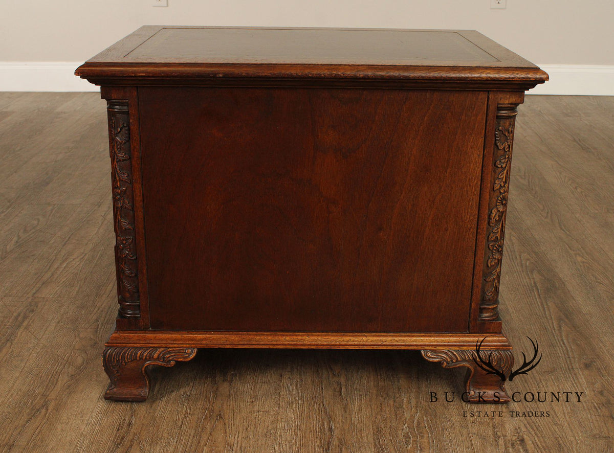 Hekman Georgian Style Leather Top Burlwood Side Table