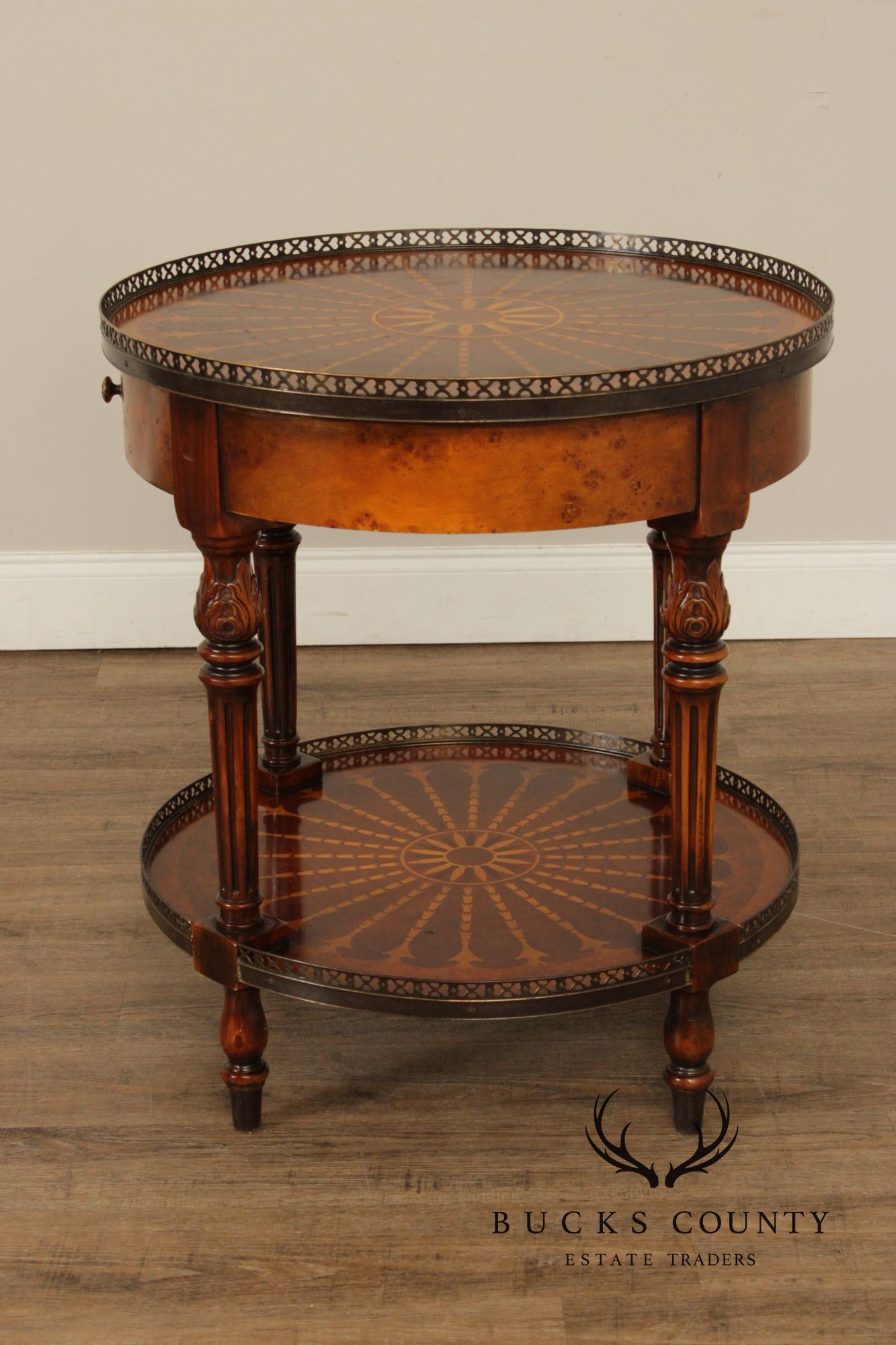 Theodore Alexander Round Two-Tier Inlaid Occasional Table