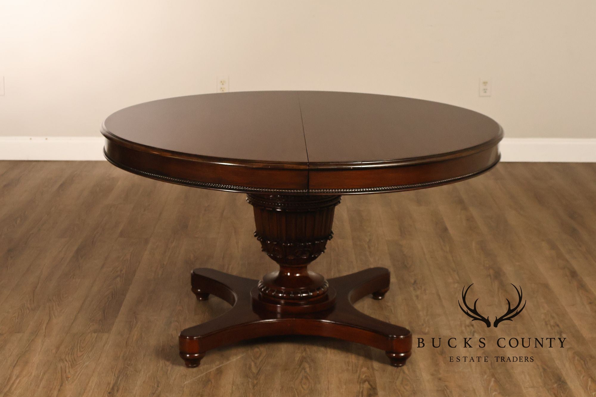 Empire Style 54" Round Mahogany Expandable Pedestal Dining Table