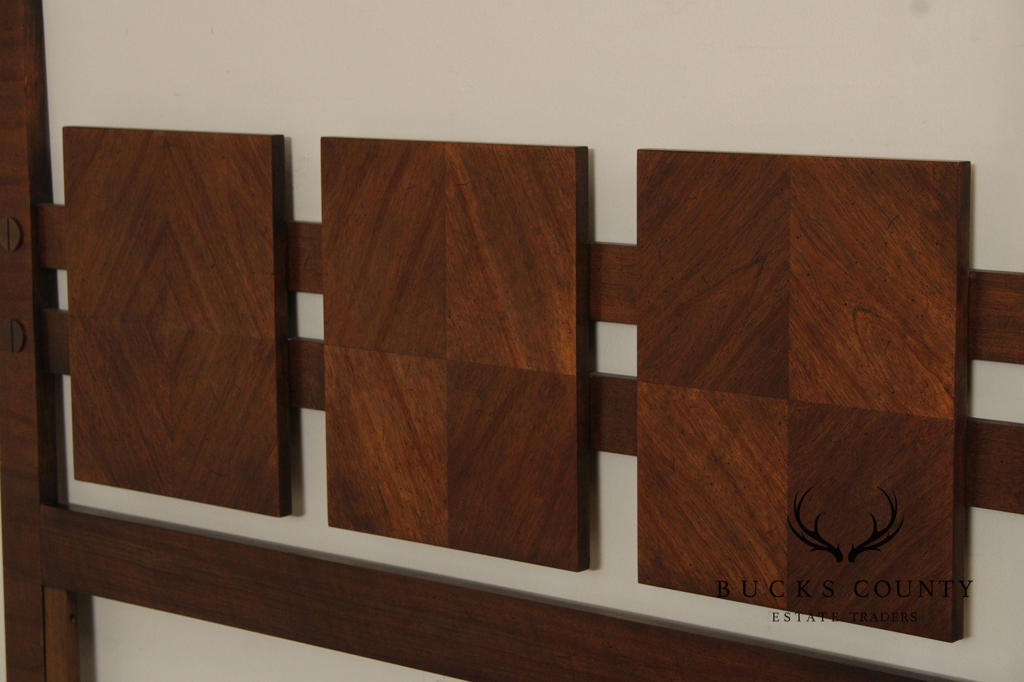 Lane Mid Century Modern Brutalist Queen Size Walnut Headboard