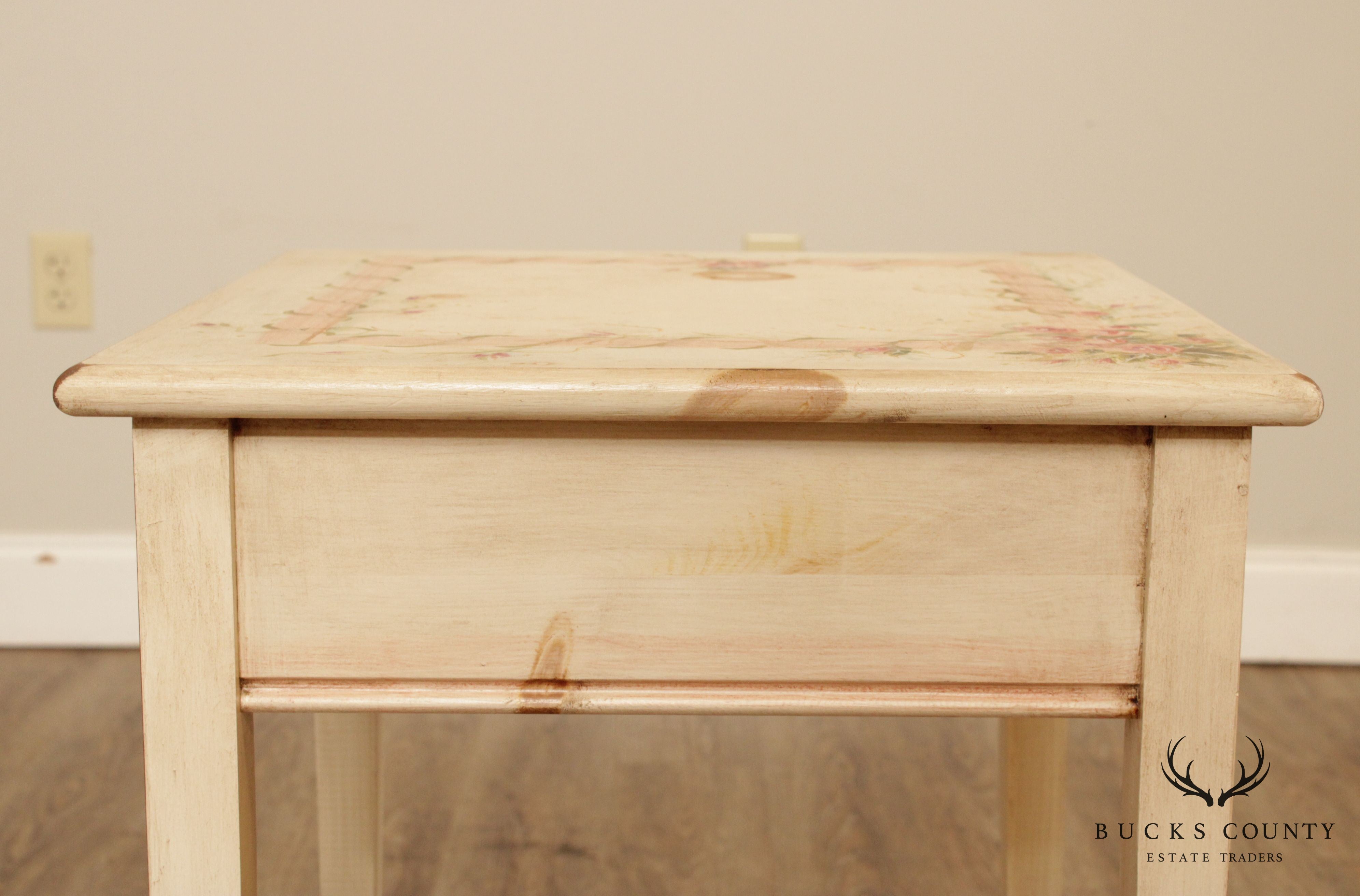 Mastercraft Floral Hand Painted Square Pine Side Table