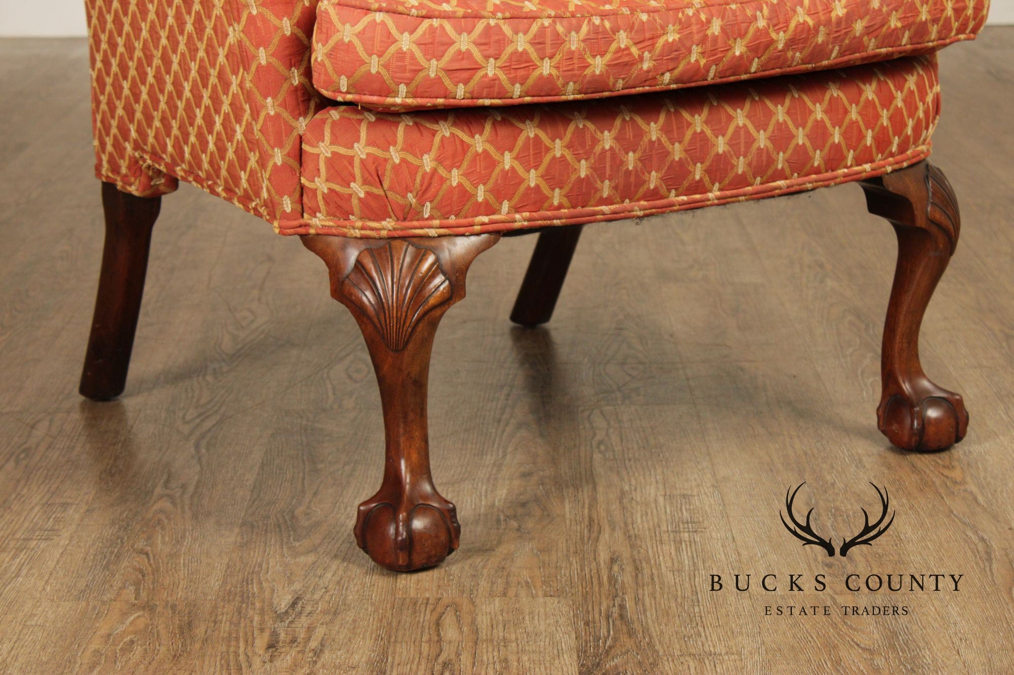 KINDEL WINTERTHUR COLLECTION CHIPPENDALE STYLE MAHOGANY WING CHAIR