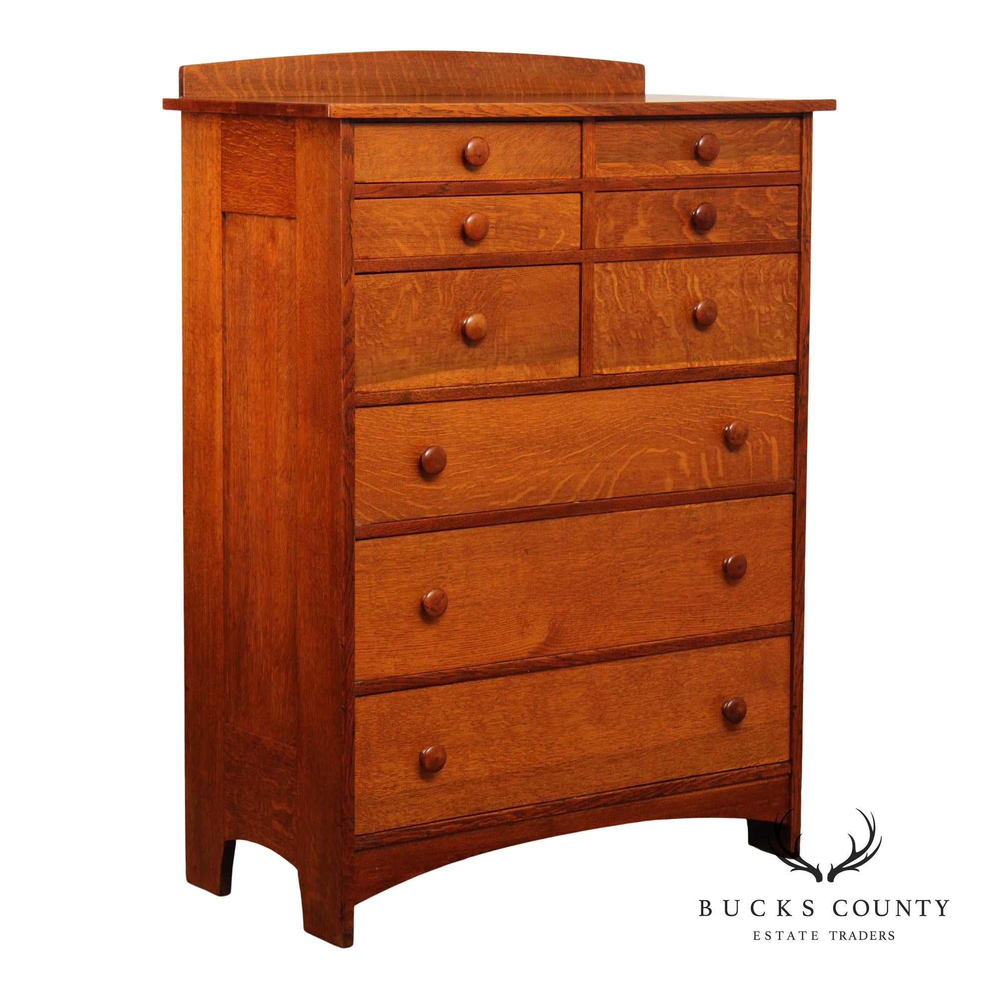 Antique L. & J.G. Stickley Mission Oak Tall Chest of Drawers